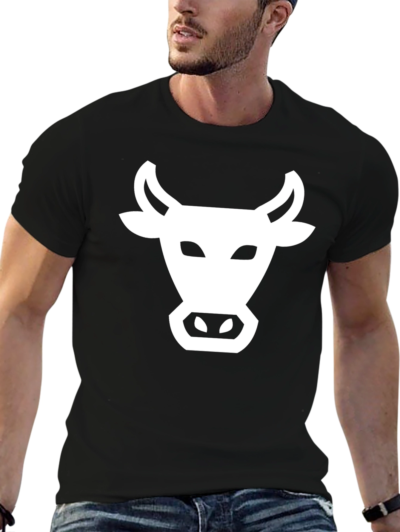 Black Black T-Shirt with White Cow Graphic view 6