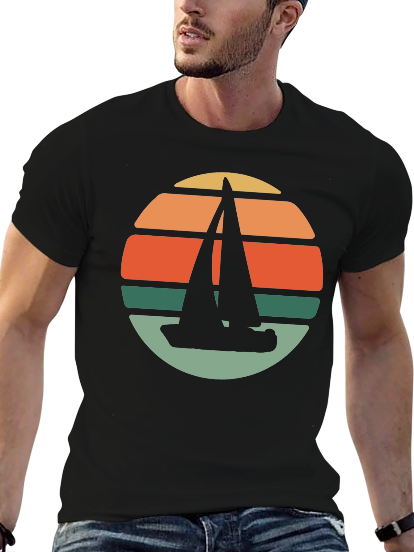 Black Retro Sunset Sailboat T-Shirt - Black view 6