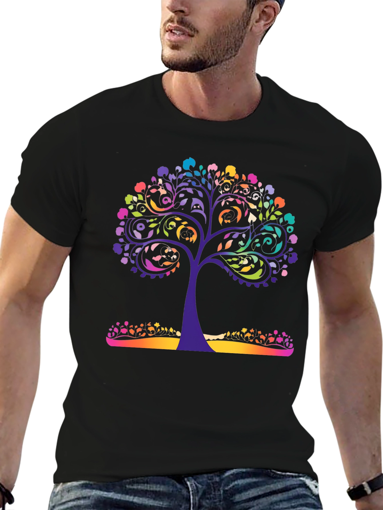 Black Colorful Tree of Life Graphic Tee - Stylish & Unique view 6