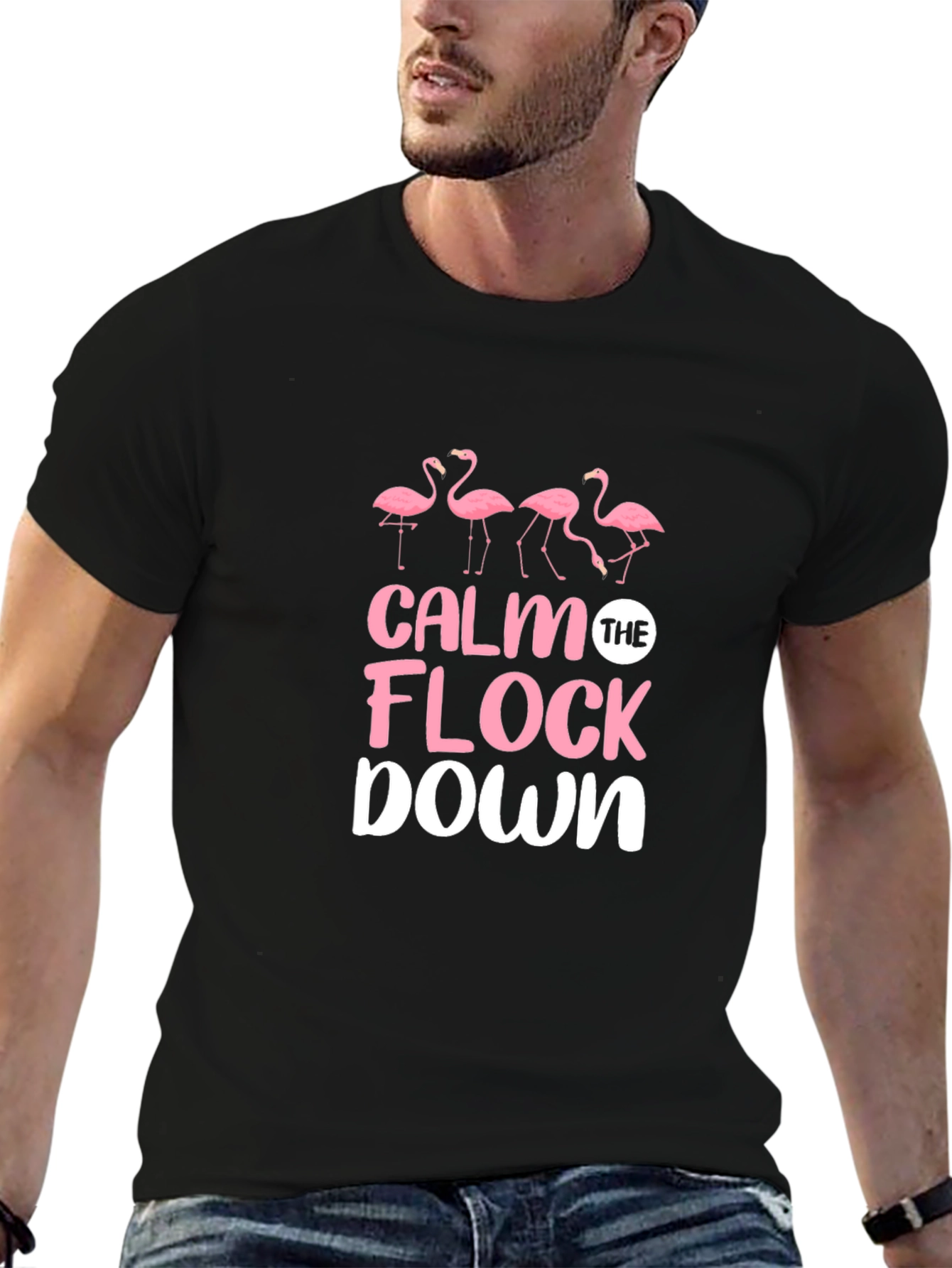 Black Calm The Flock Down Flamingo Graphic Tee view 6