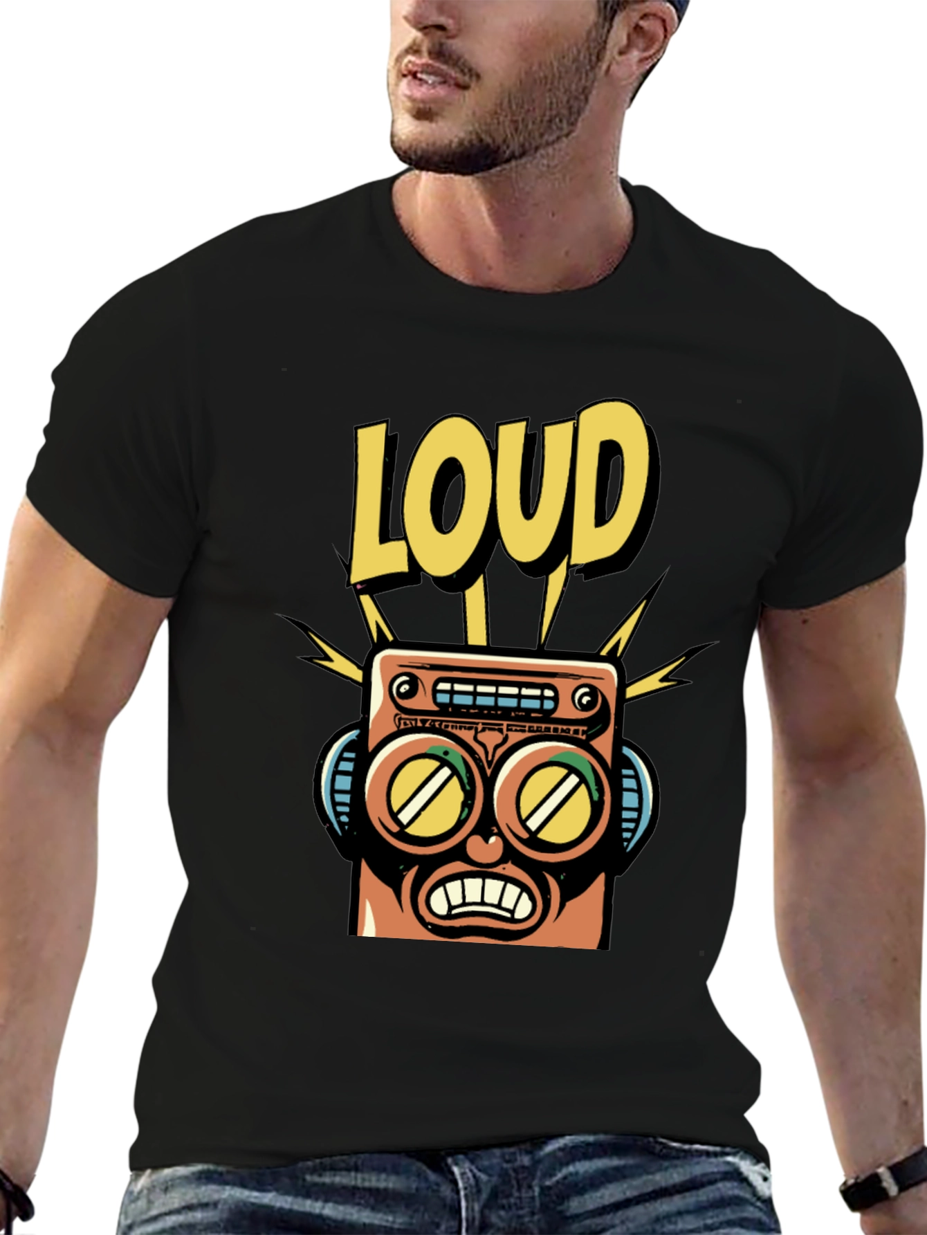 Black LOUD Robot Graphic Tee - Retro Style view 6