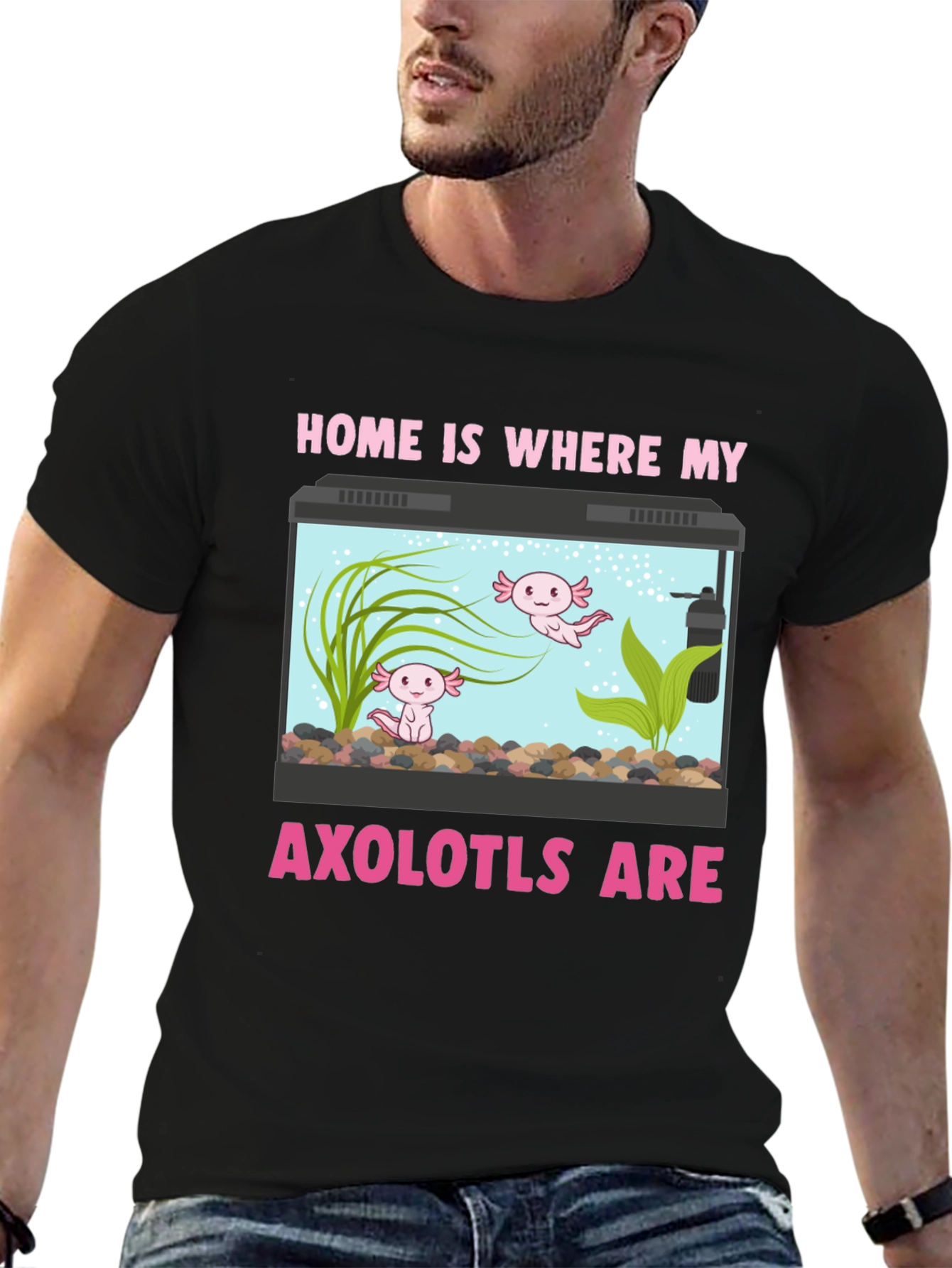 Black Axolotl Aquarium Home T-Shirt view 6