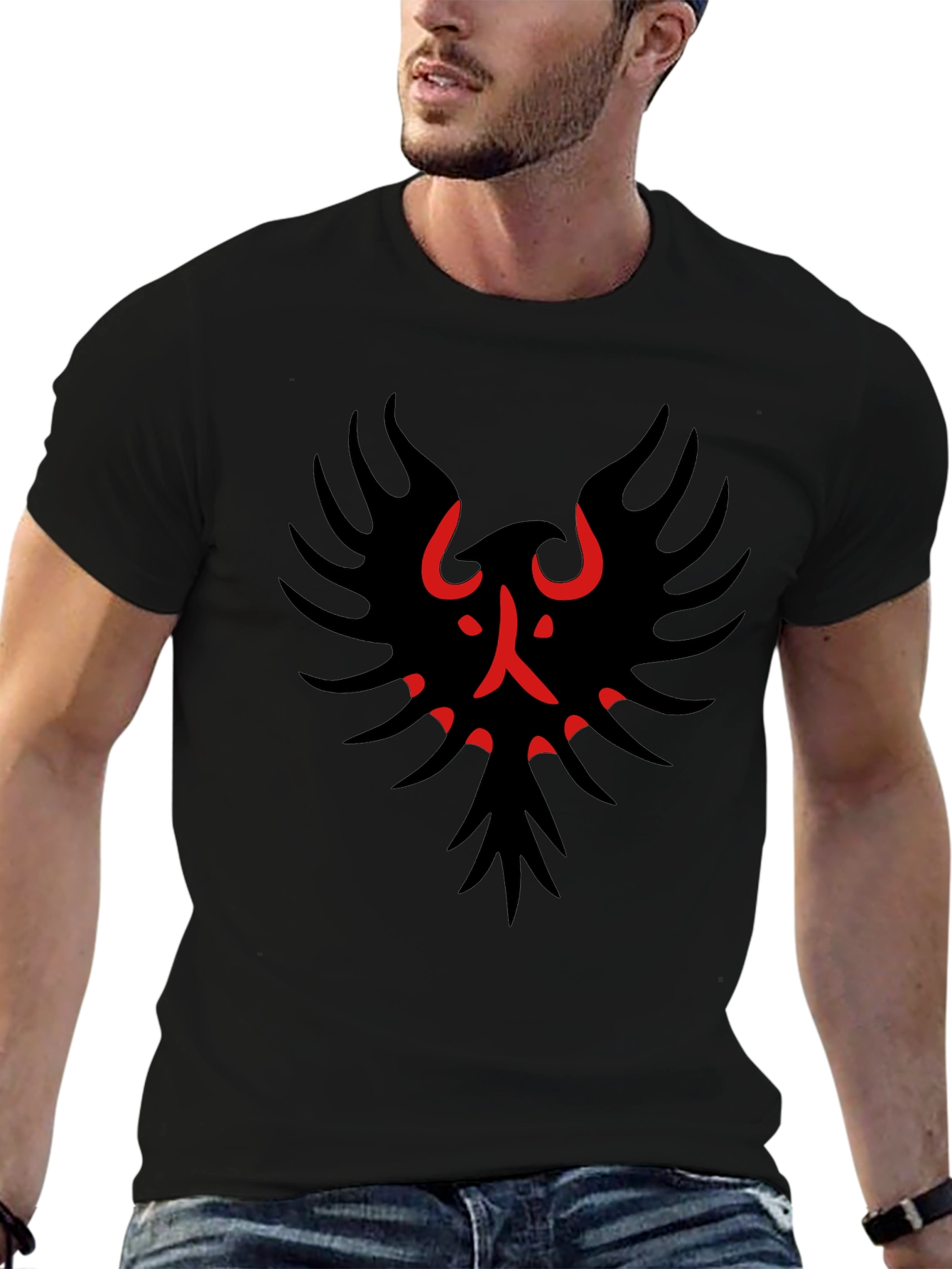 Black Black T-Shirt with Red & Black Bird Graphic view 6