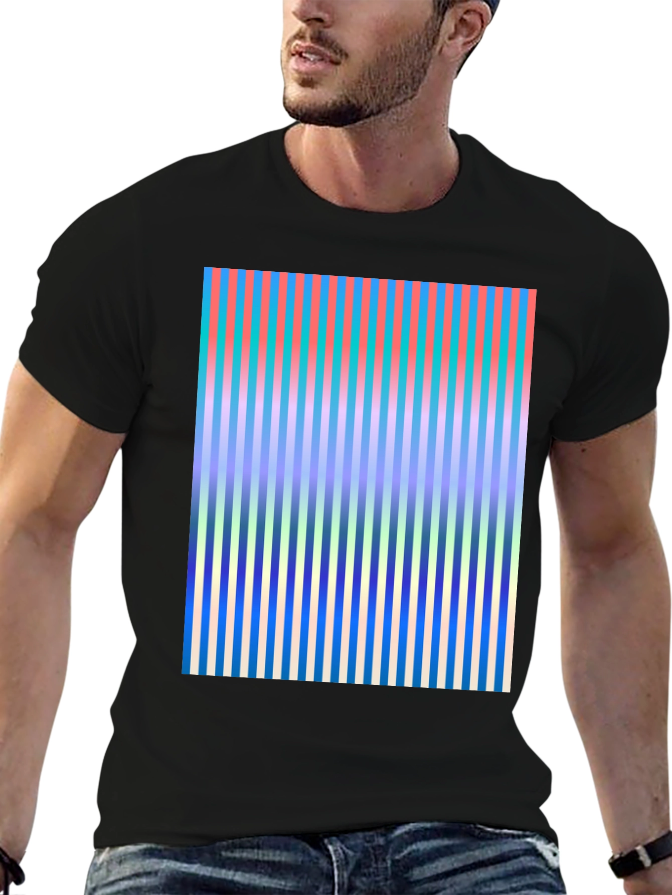 Black Abstract Stripe Graphic Tee view 6
