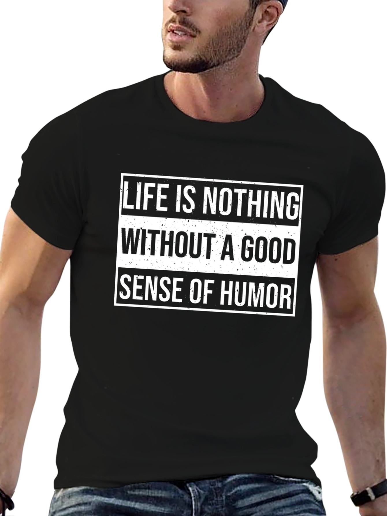 Black Humorous T-Shirt: Life is Nothing Without Humor view 6