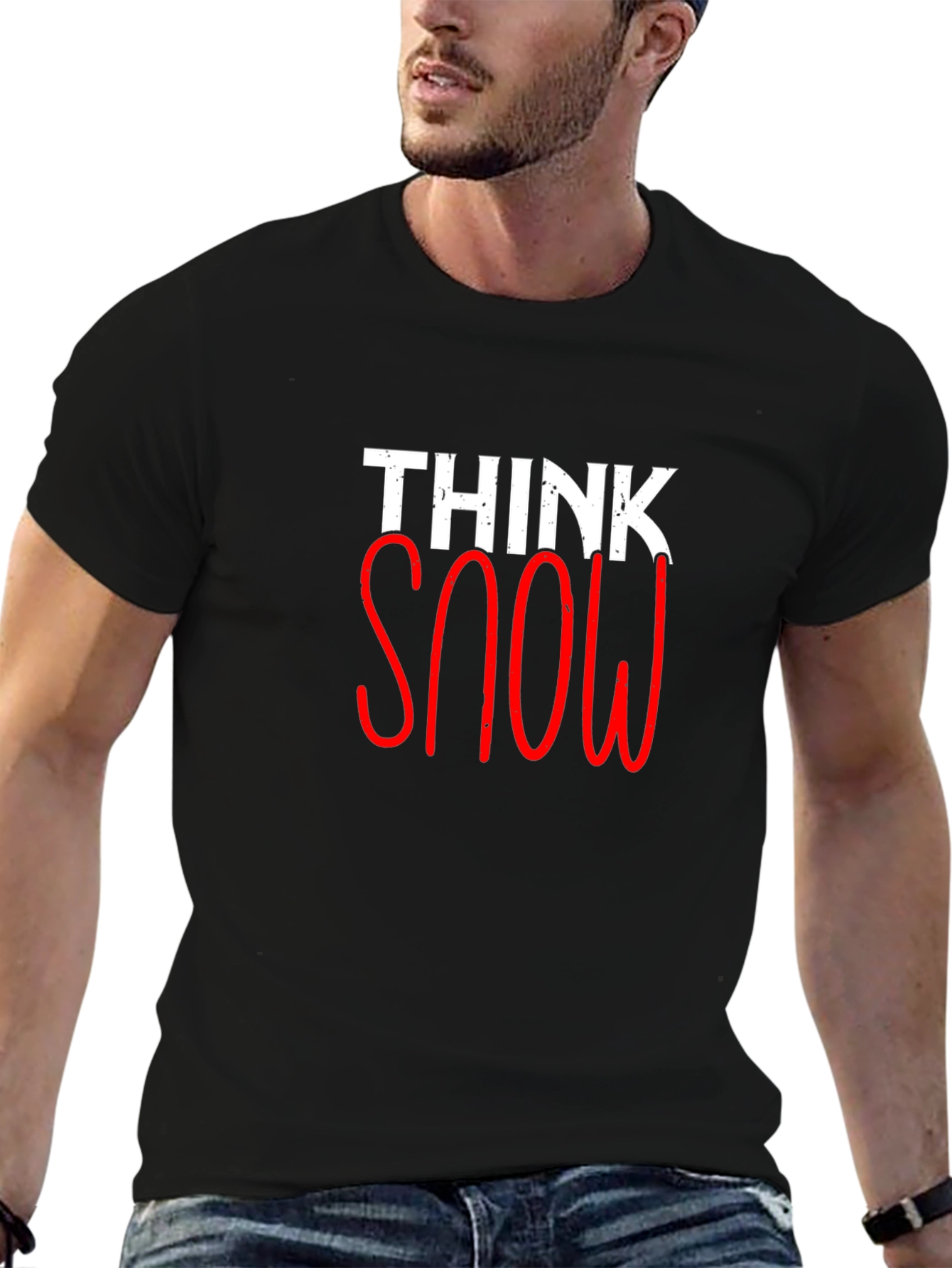 Black Think Snow Graphic Tee - Stylish Winter Shirt view 6