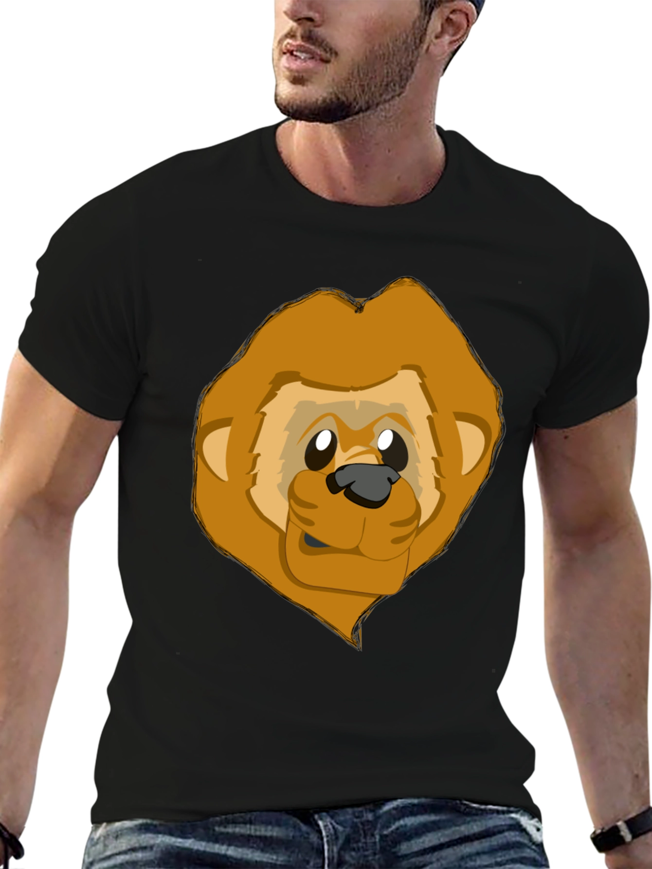Black Cartoon Lion Graphic Black T-Shirt view 6