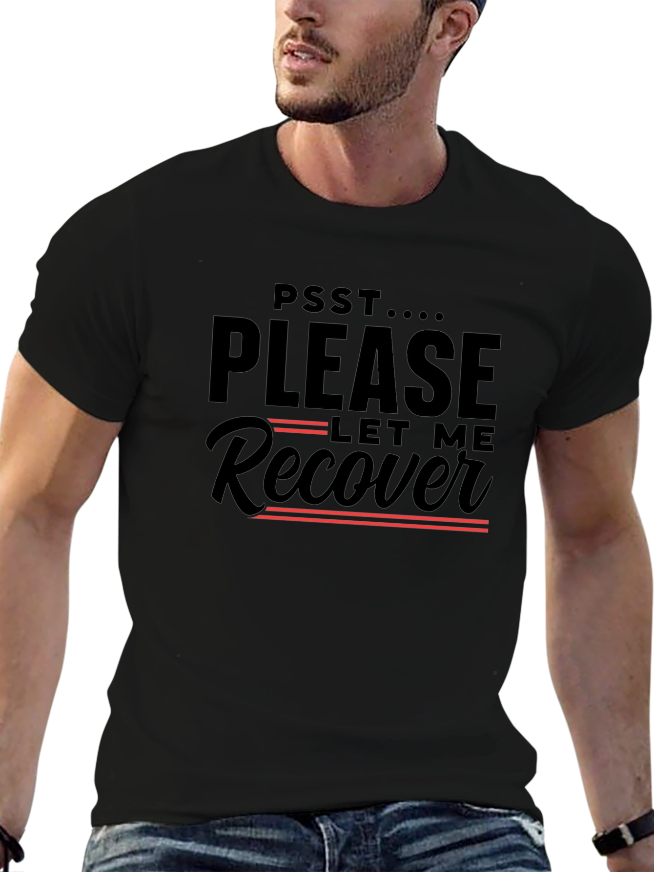 Black Please Let Me Recover Graphic T-Shirt view 6