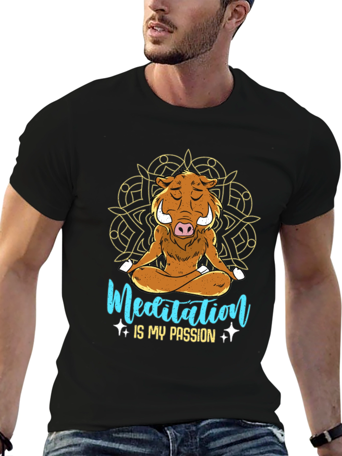 Black Zen Boar Meditation T-Shirt - Relax & Find Your Inner Peace view 6