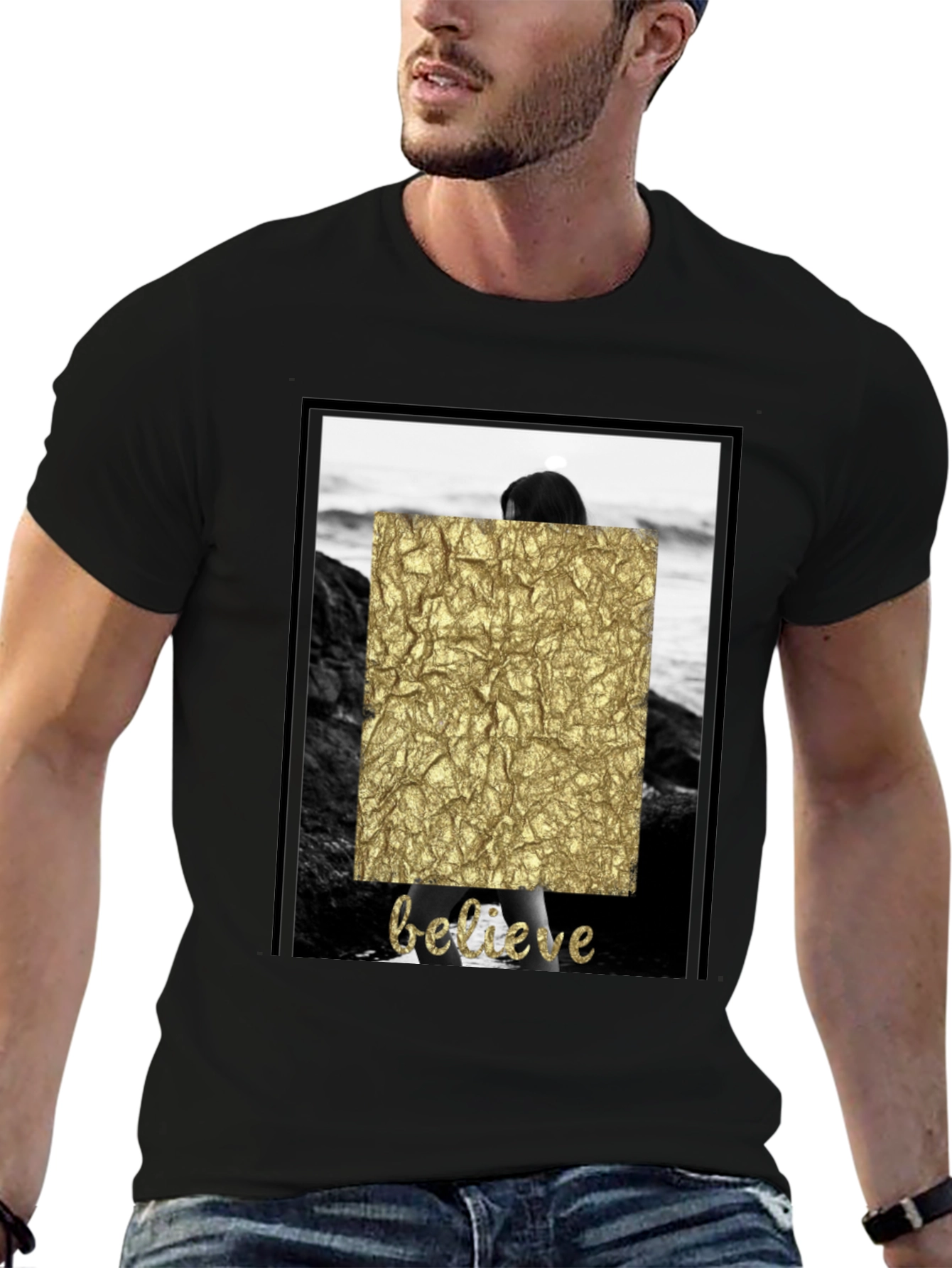 Black Believe Graphic Tee - Stylish Crew Neck T-Shirt view 6