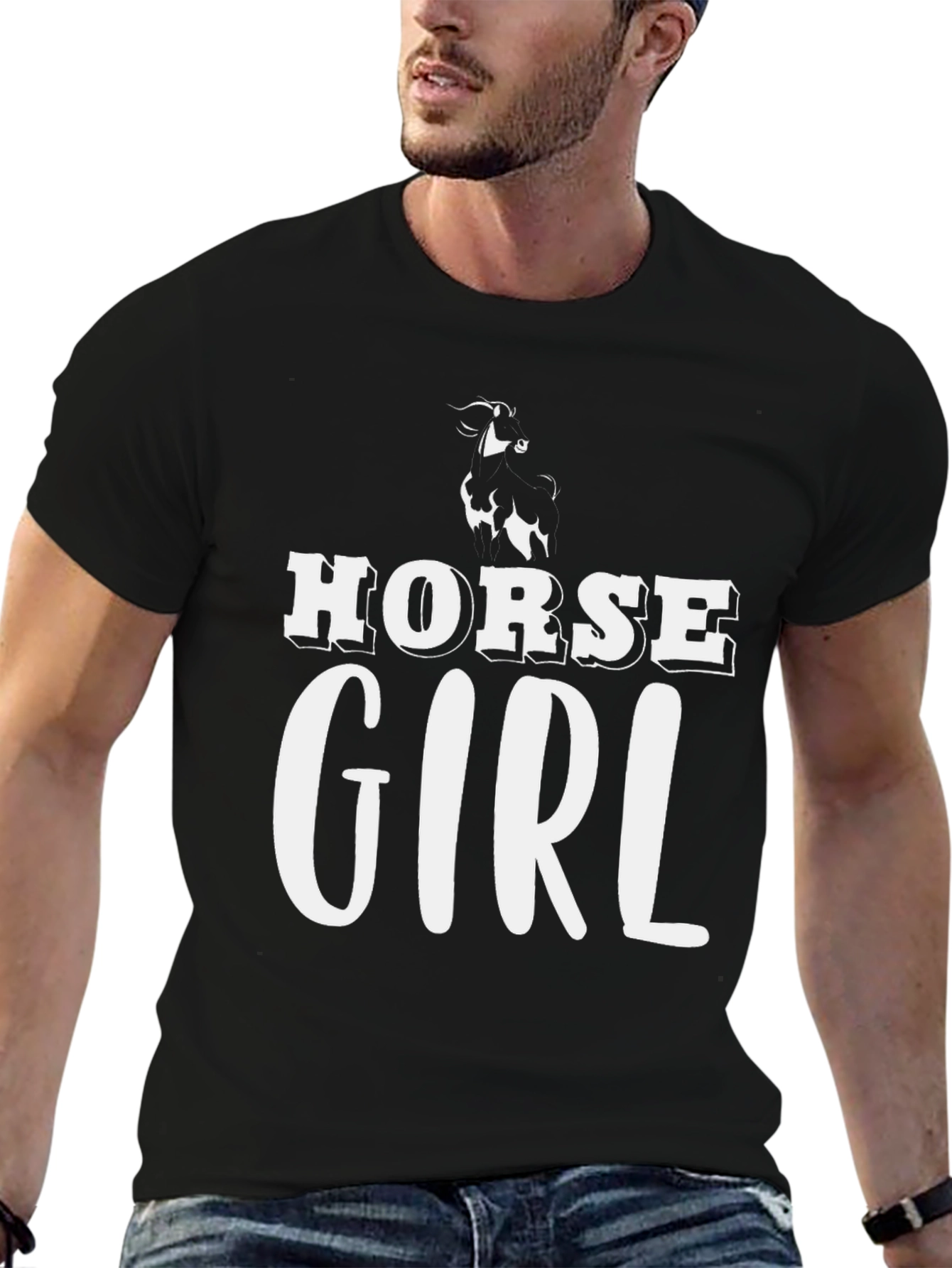 Black Horse Girl Tee - Black Graphic T-Shirt view 6