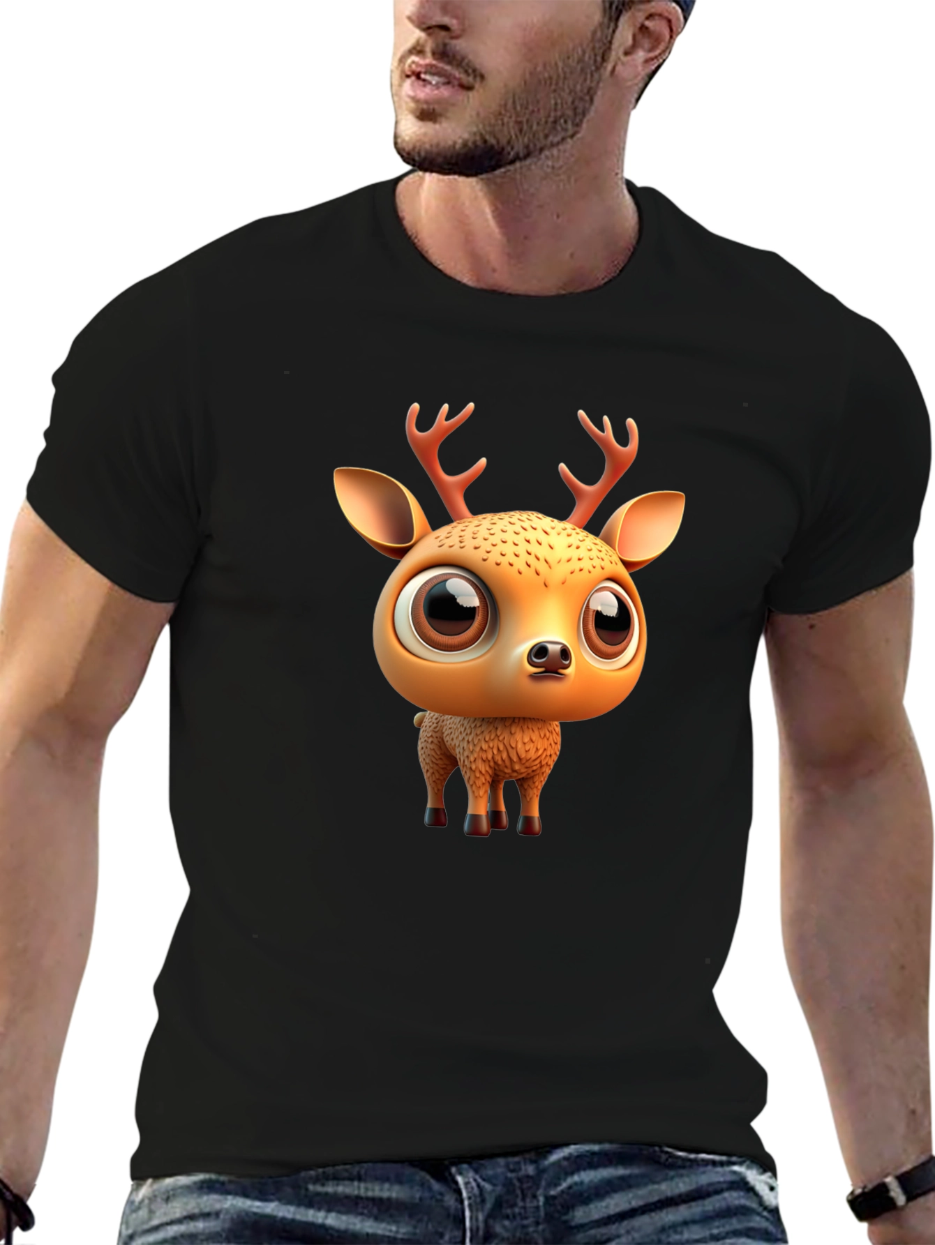 Black Cute Deer Graphic Tee view 6