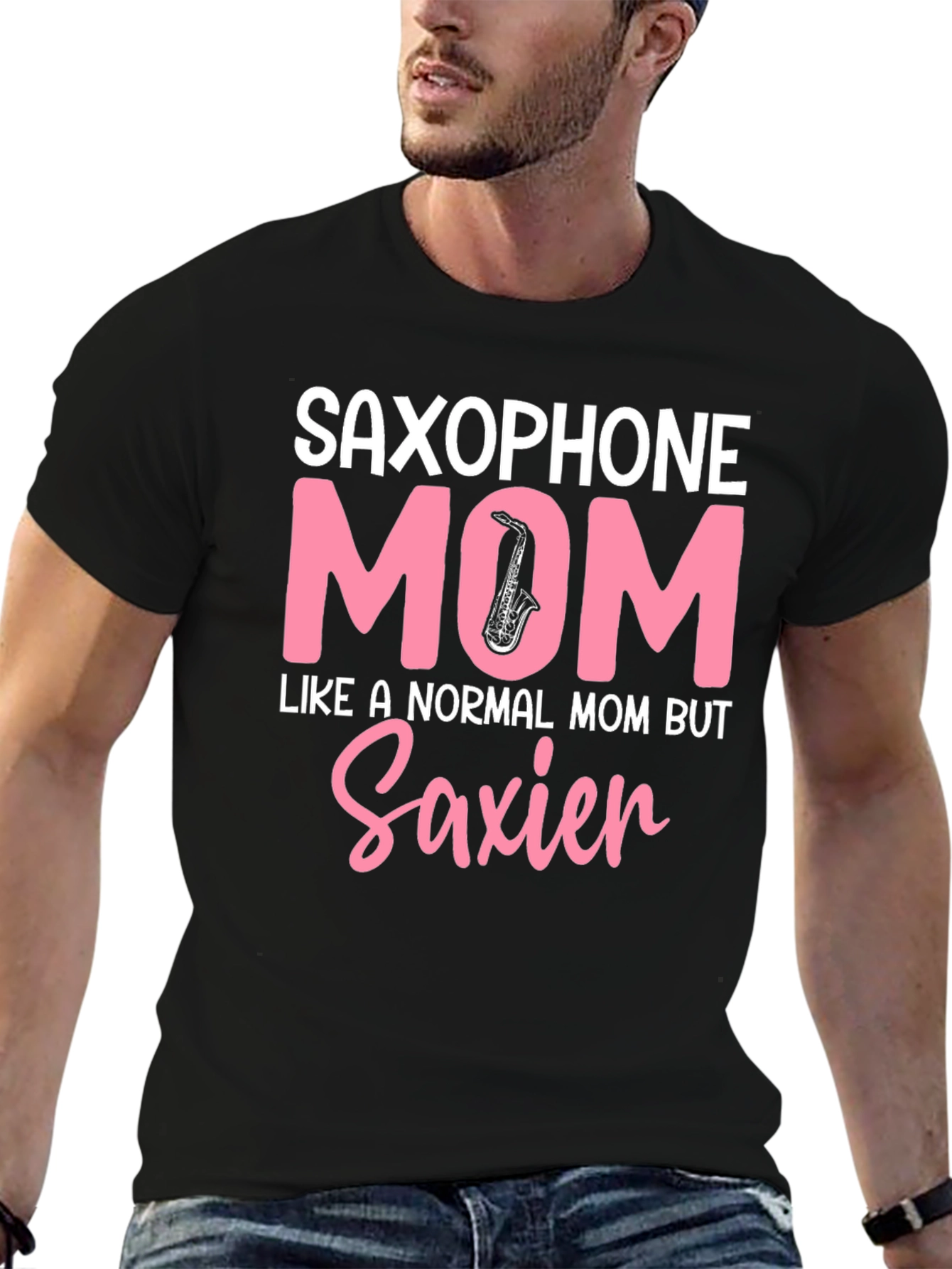Black Saxophone Mom T-Shirt - Unique Gift for Musician Mothers view 6