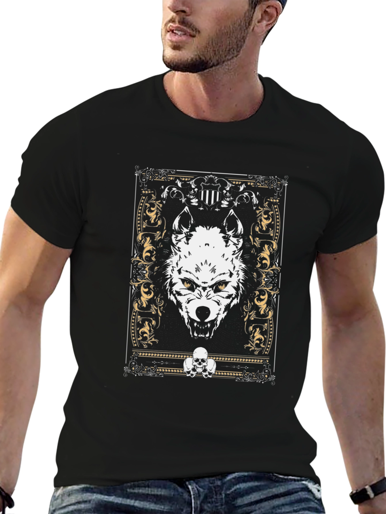 Black Wolf Graphic Print Black T-Shirt view 6