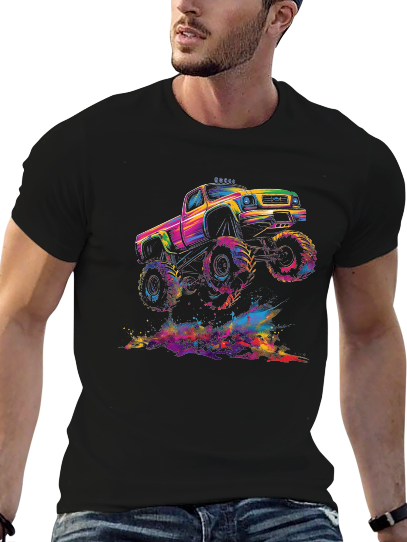 Black Monster Truck Black T-Shirt: Colorful Off-Road Fun view 6