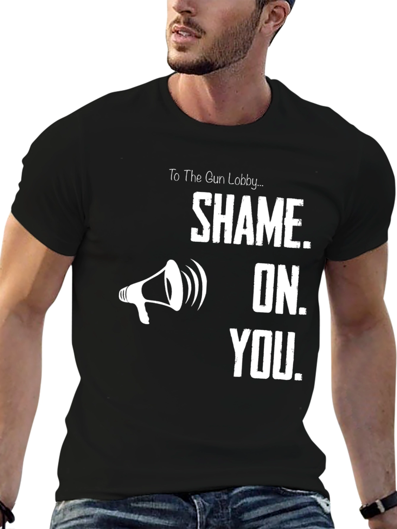 Black Shame On You Graphic T-Shirt view 6