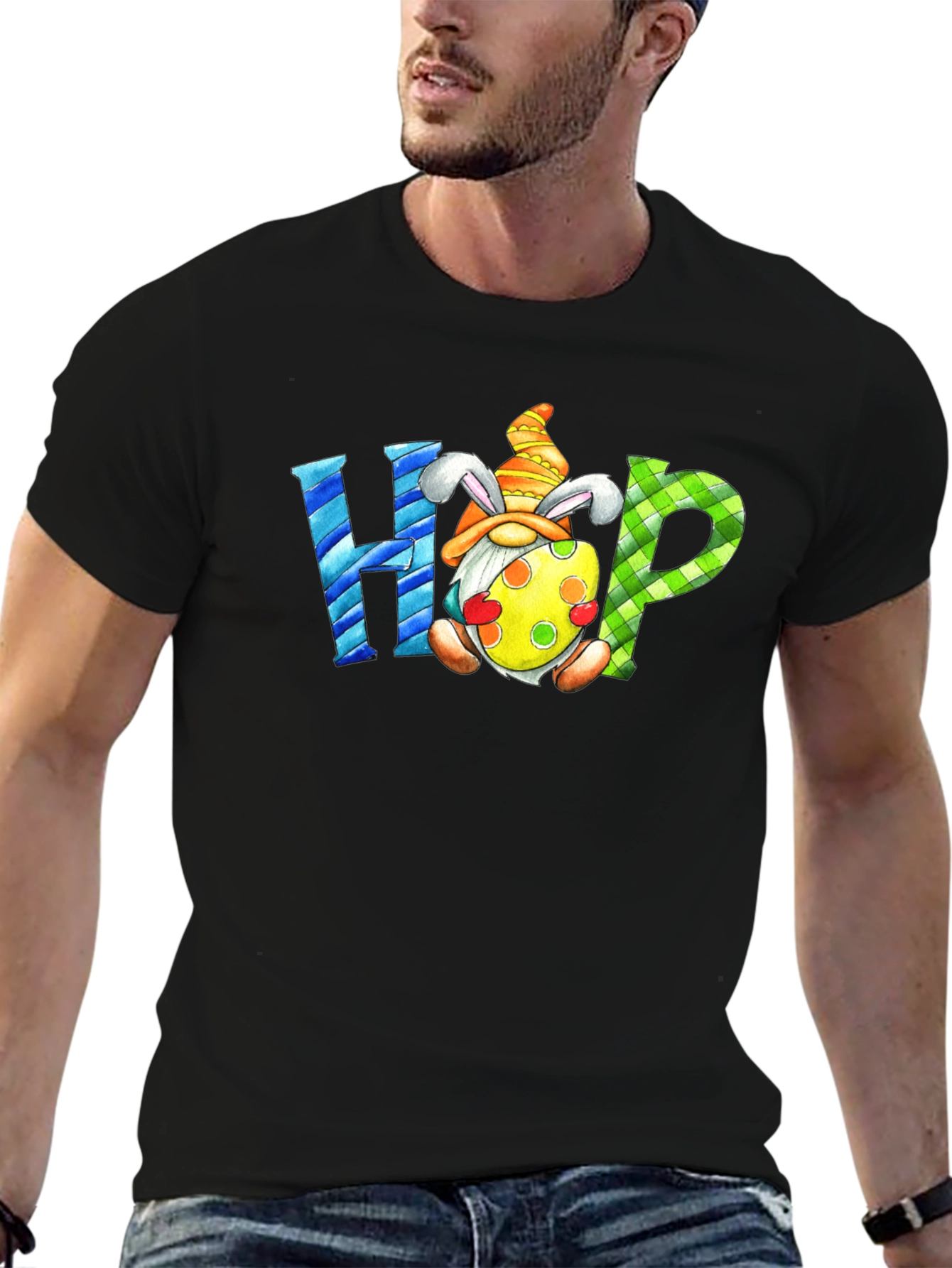 Black Easter Gnome HOP T-Shirt view 6