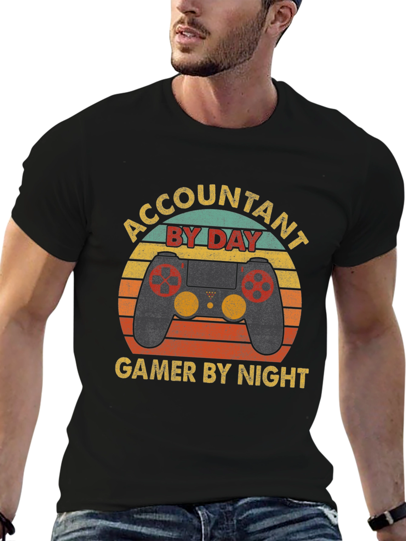 Black Accountant By Day Gamer By Night Black T-Shirt view 6