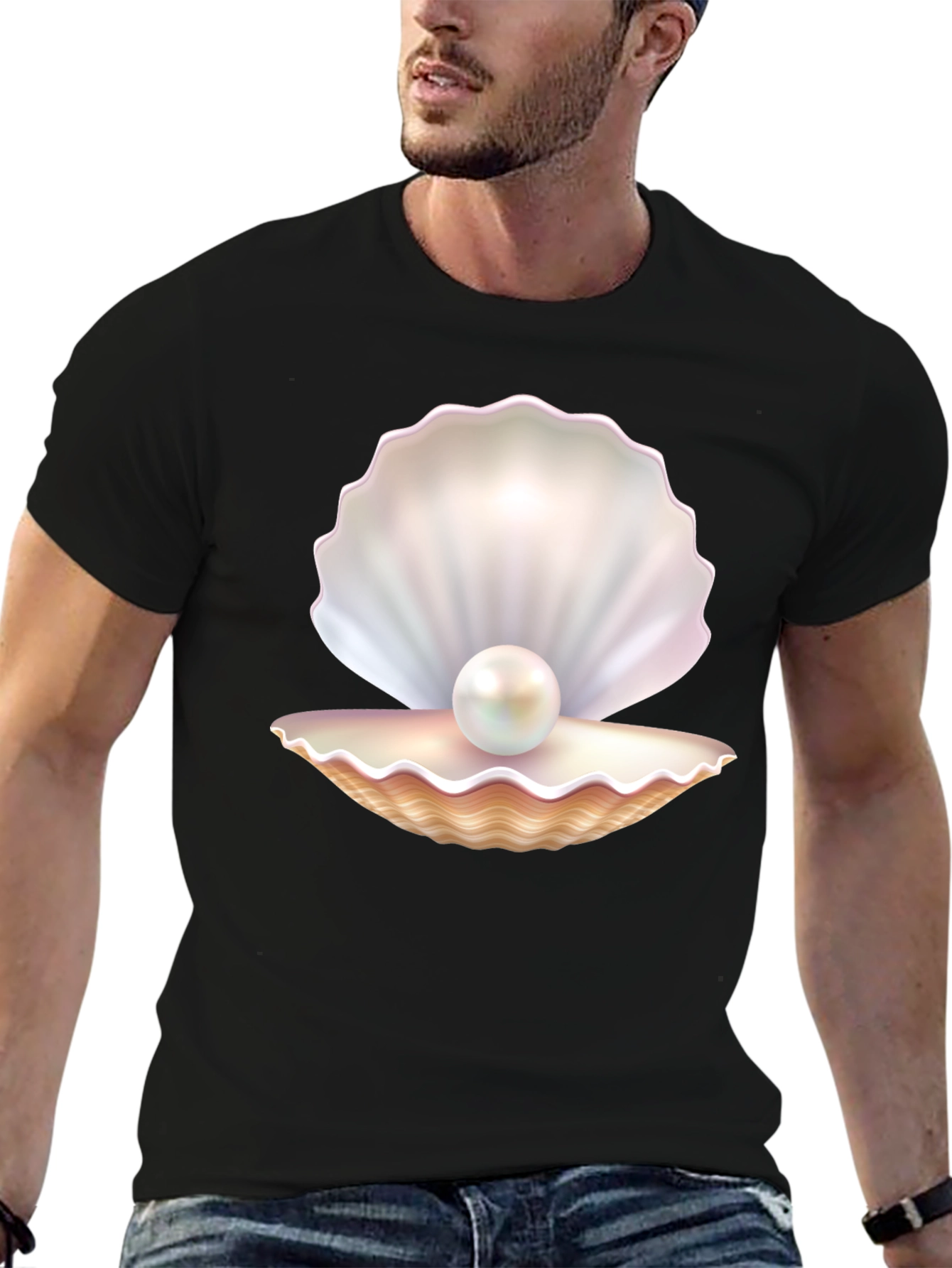 Black Pearl Oyster Graphic Tee - Black Cotton Blend view 6