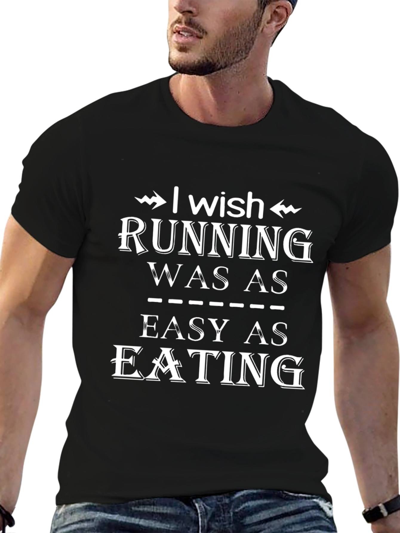 Black Funny Running T-Shirt - I Wish Running Was Easy view 6