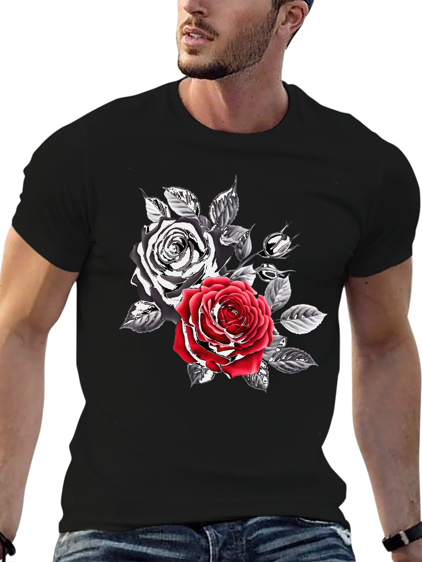 Black Rose Graphic Print Men's T-Shirt view 6