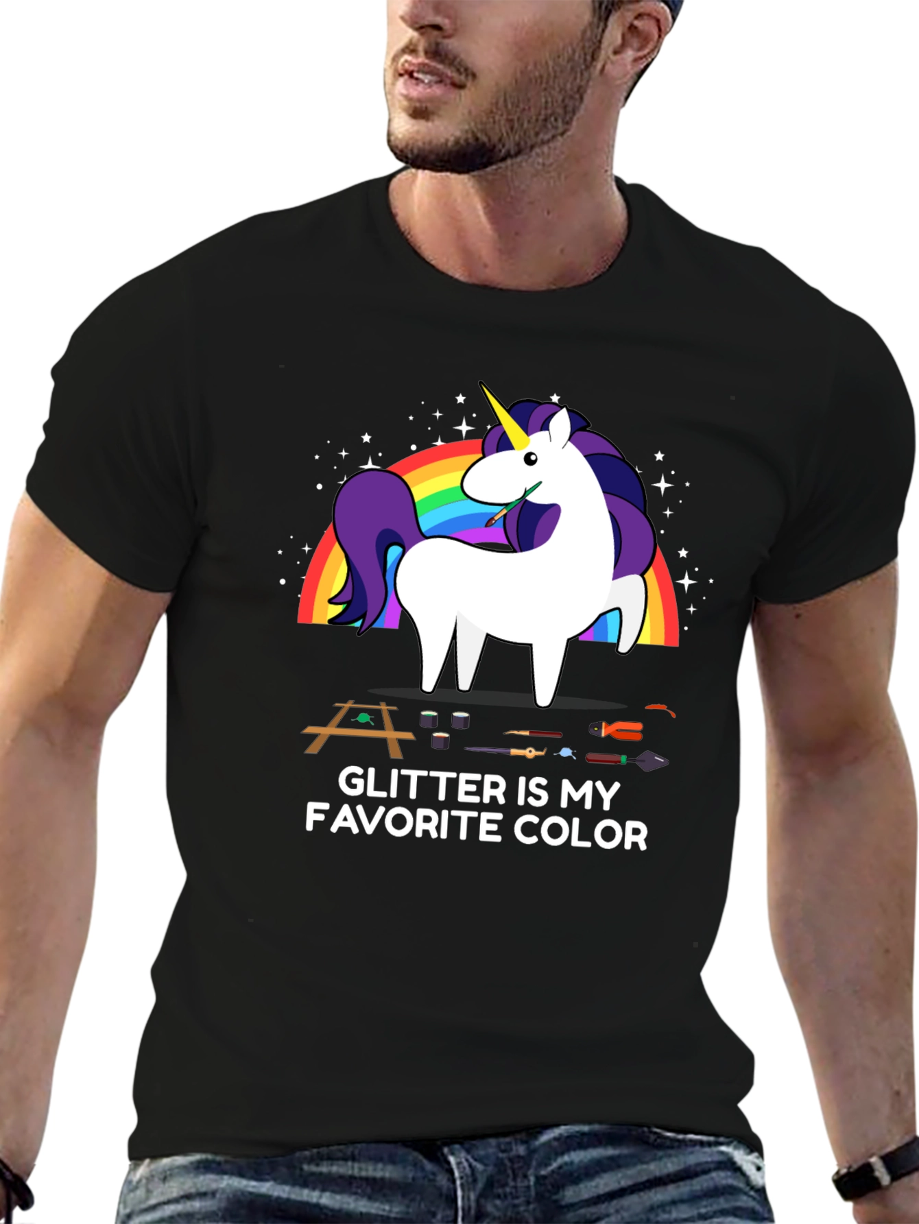 Black Glitter Is My Favorite Color T-Shirt Unicorn Carpenter view 6