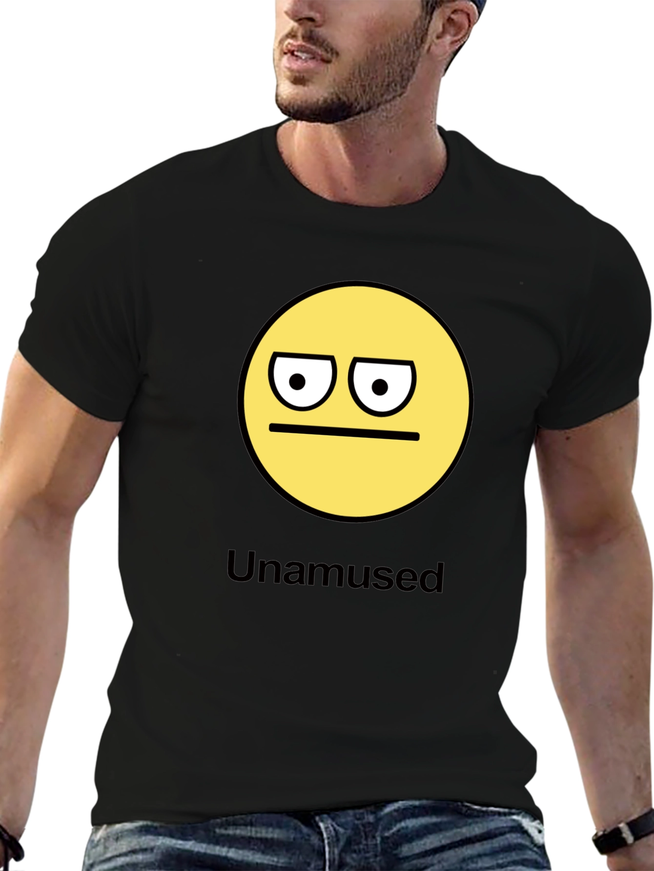 Black Unamused Emoji Graphic Black T-Shirt view 6