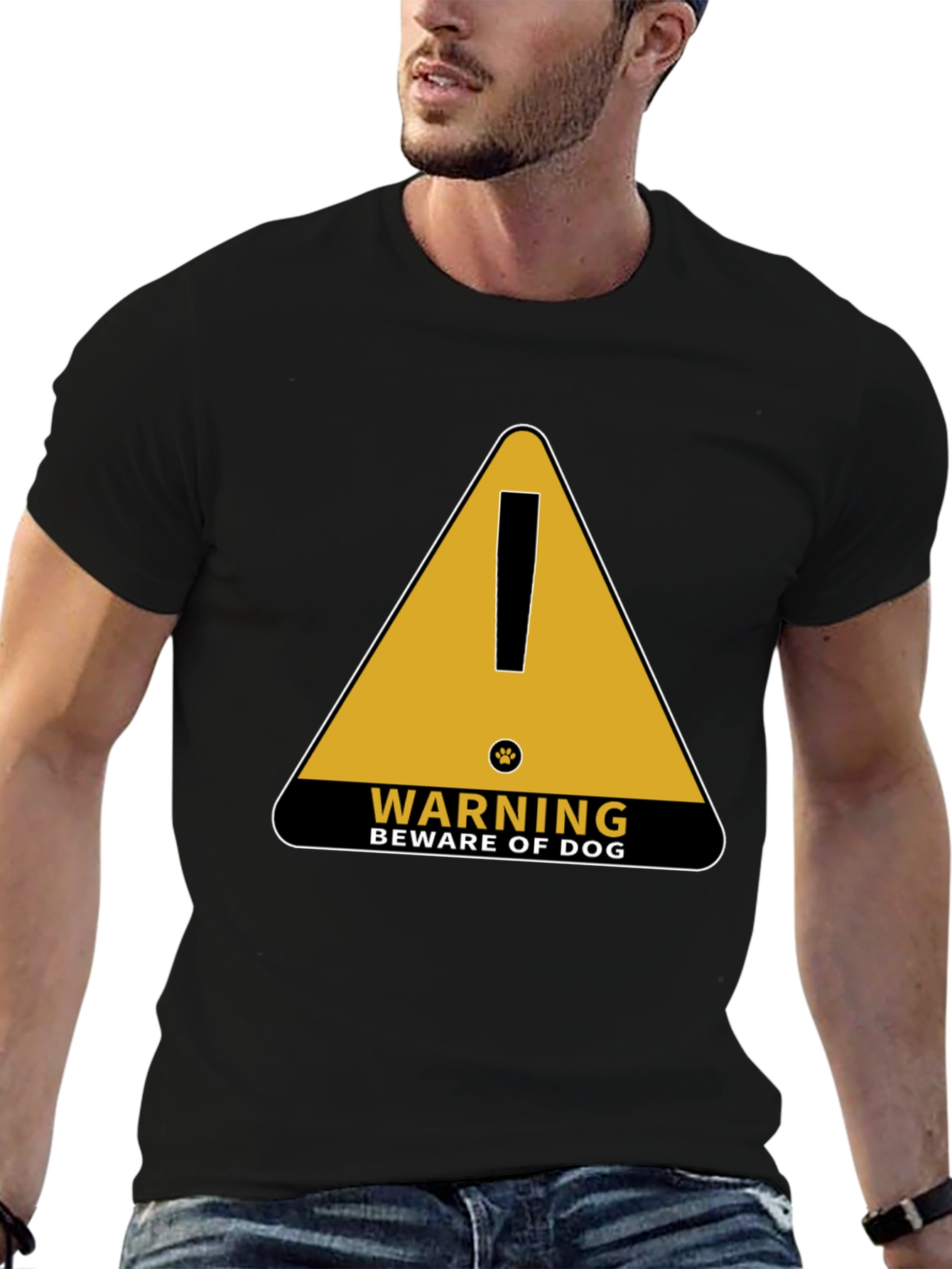 Black Beware of Dog Novelty Graphic Tee view 6