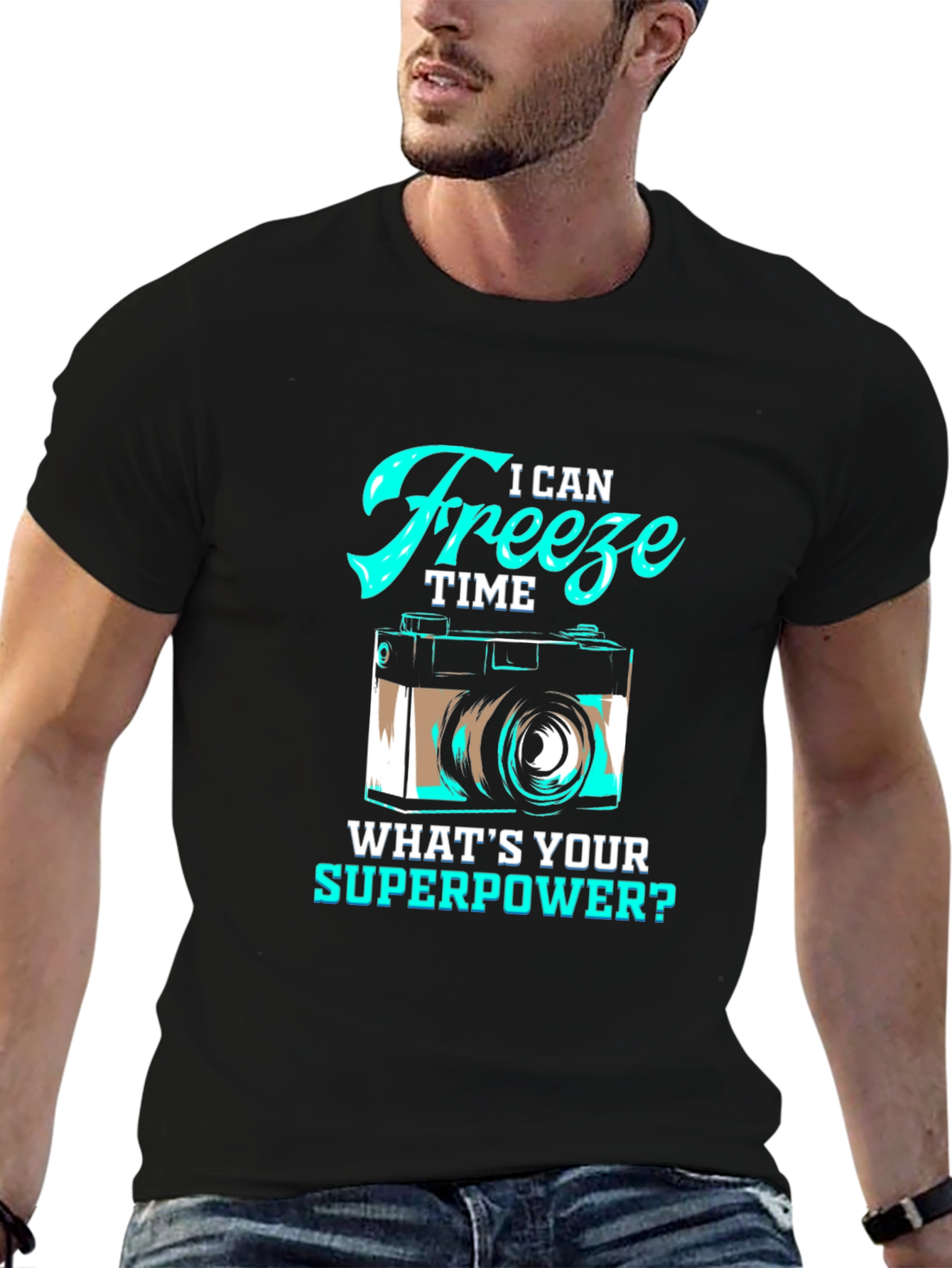 Black I Can Freeze Time Camera Graphic T-Shirt view 6