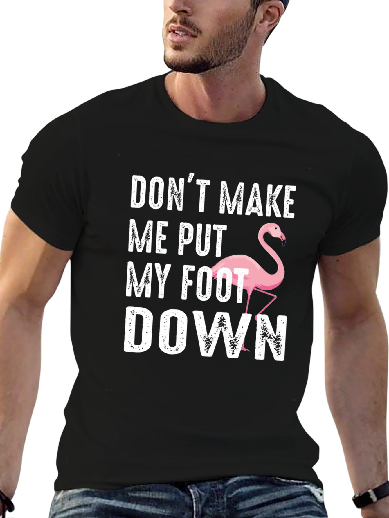 Black Funny Flamingo T-Shirt: Don't Make Me Put My Foot Down view 6
