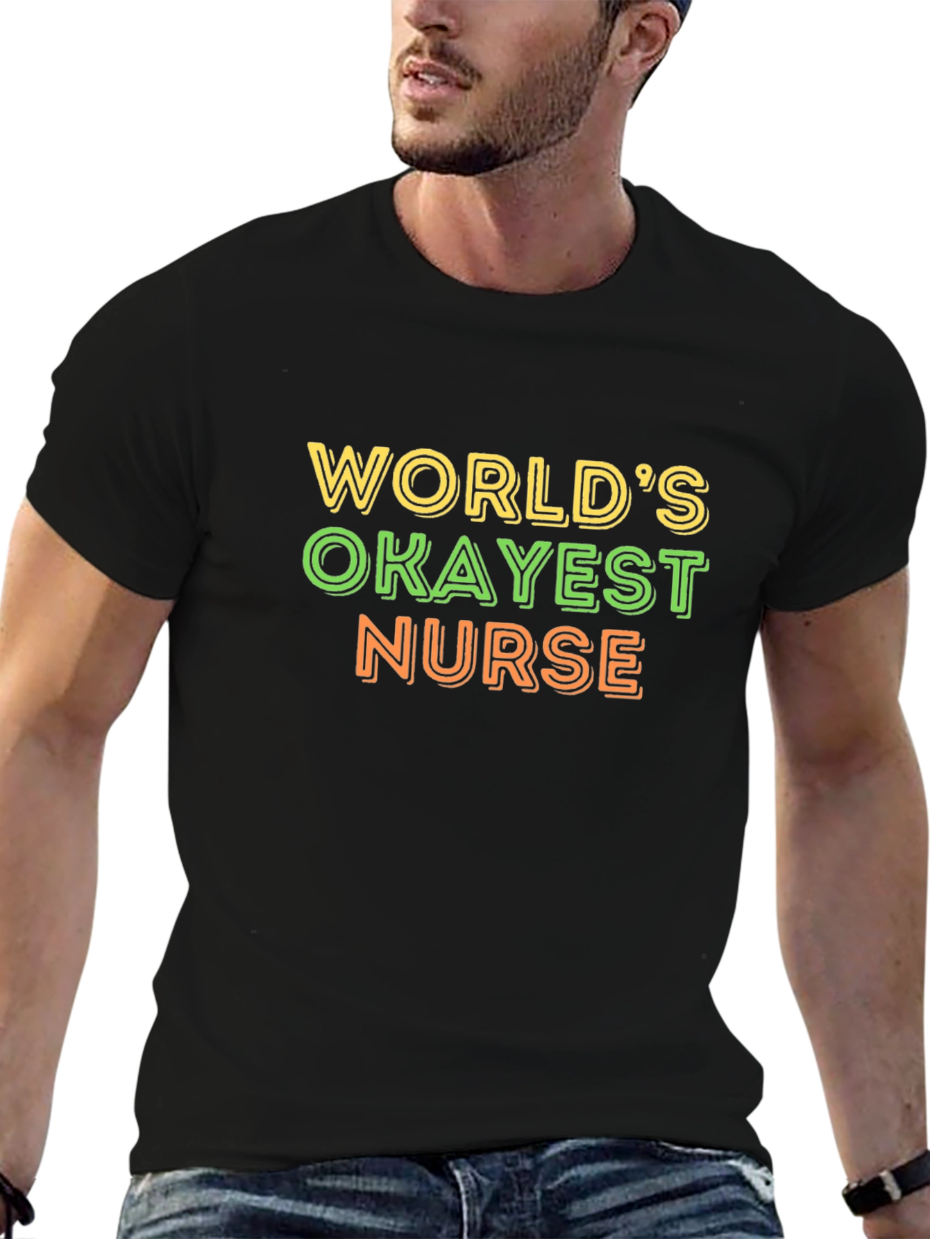 Black World's Okayest Nurse T-Shirt - Funny Graphic Tee view 6