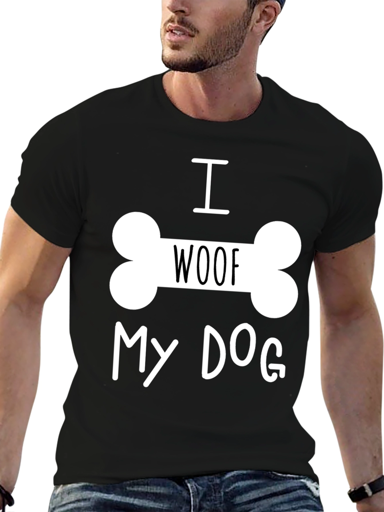 Black I Woof My Dog T-Shirt - Black, Dog Lover Tee view 6