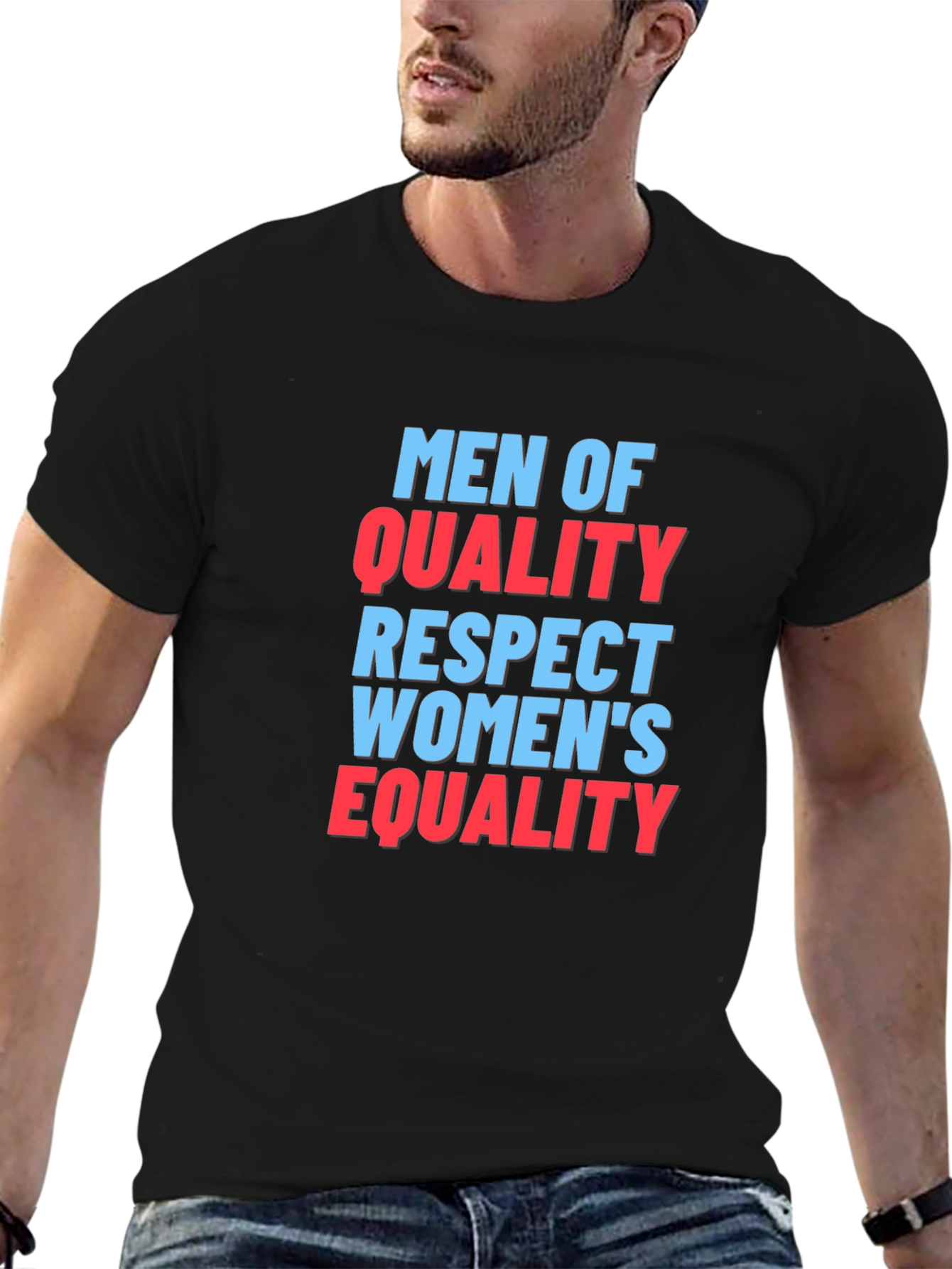 Black Men of Quality Respect Women's Equality T-Shirt view 6