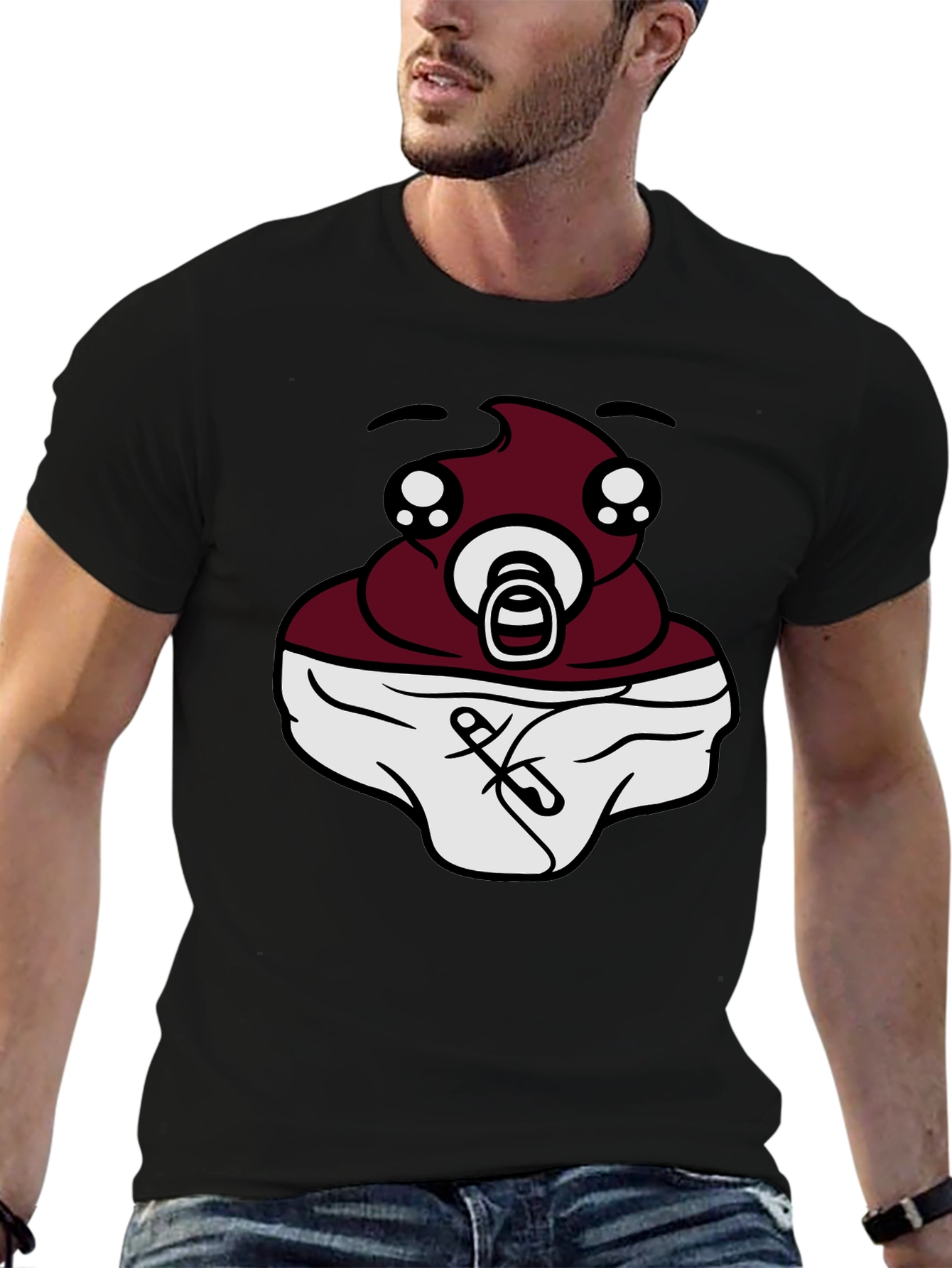 Black Baby Poop Emoji Black T-Shirt - Funny Graphic Tee view 6