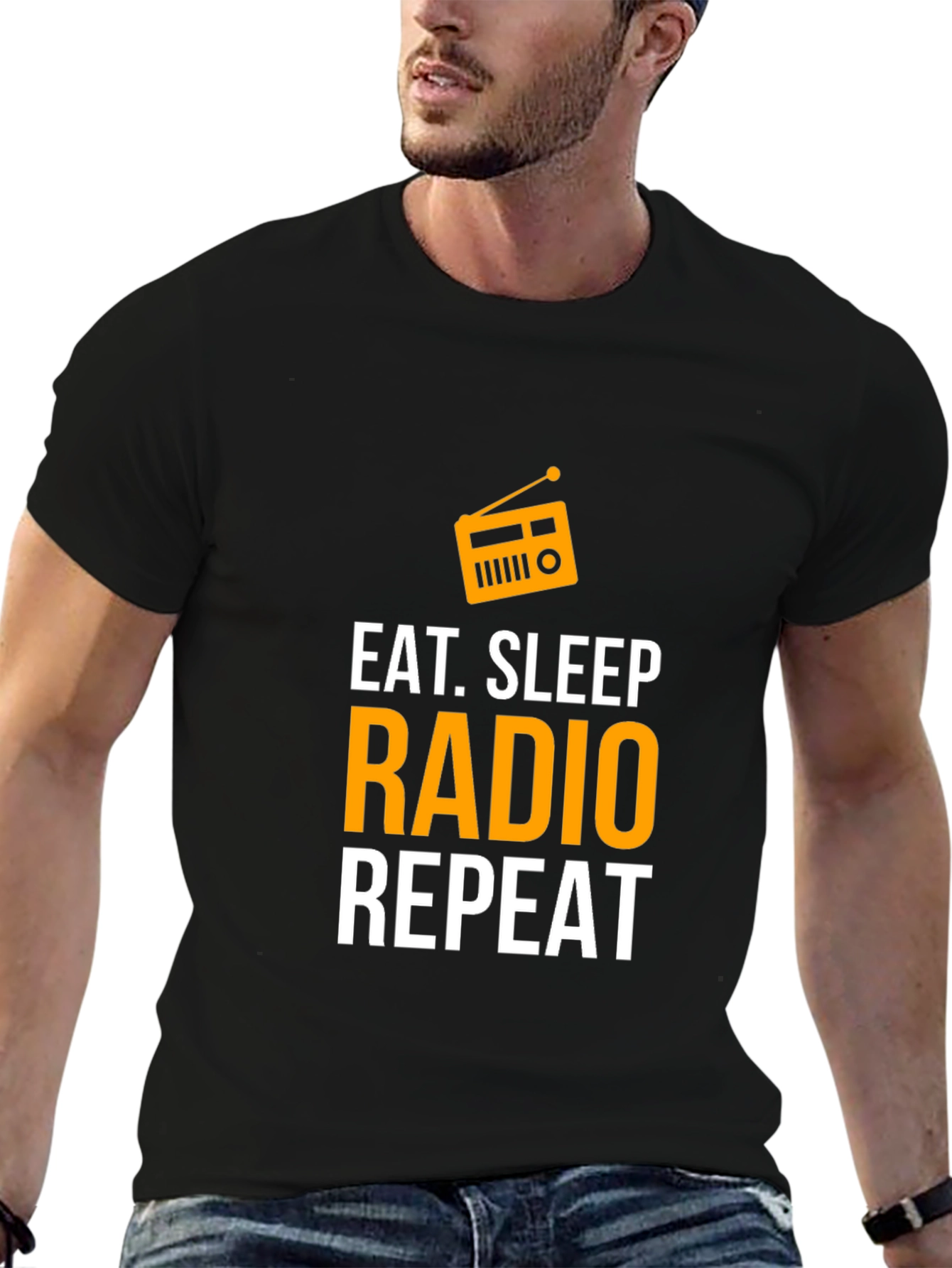Black Eat Sleep Radio Repeat T-Shirt - Radio Lover Tee view 6