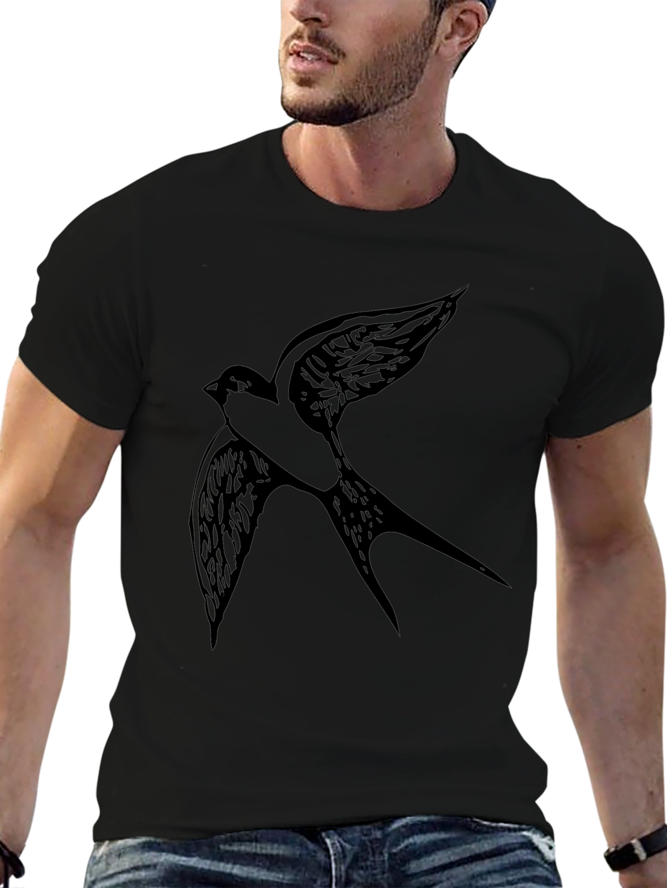 Black Black T-Shirt with Bird Graphic view 6