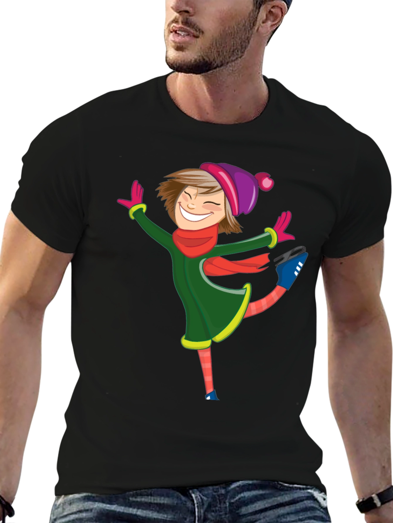 Black Skating Girl Graphic Tee - Black Cotton Blend Shirt view 6