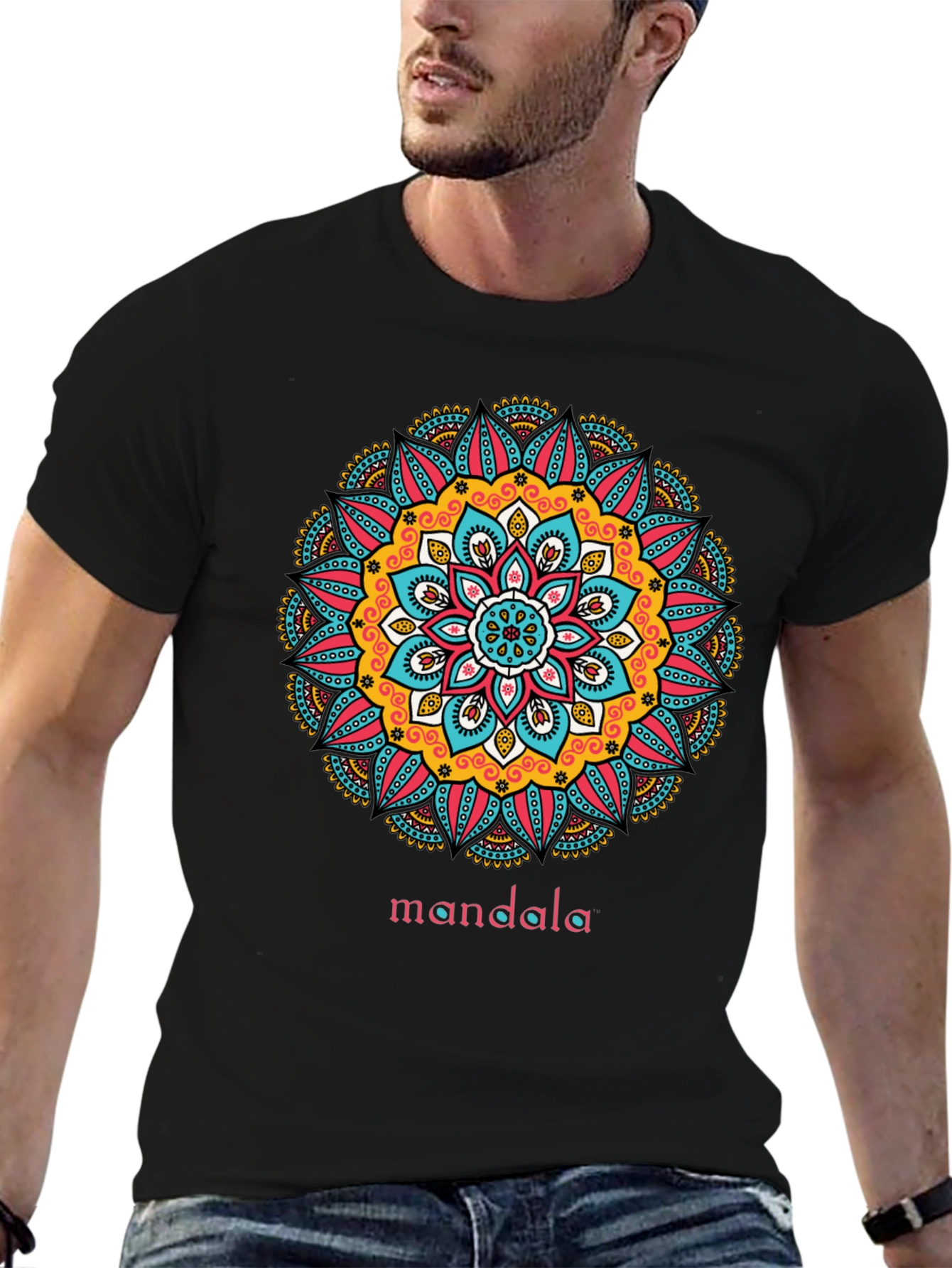 Black Mandala Graphic Print Black T-Shirt view 6