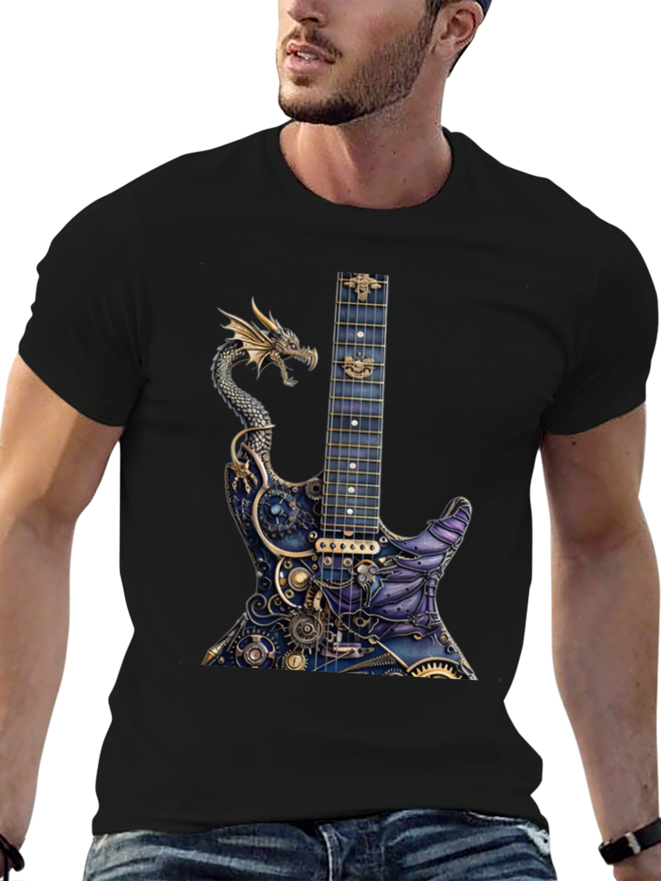 Black Dragon Gear Guitar Graphic Tee - Black view 6