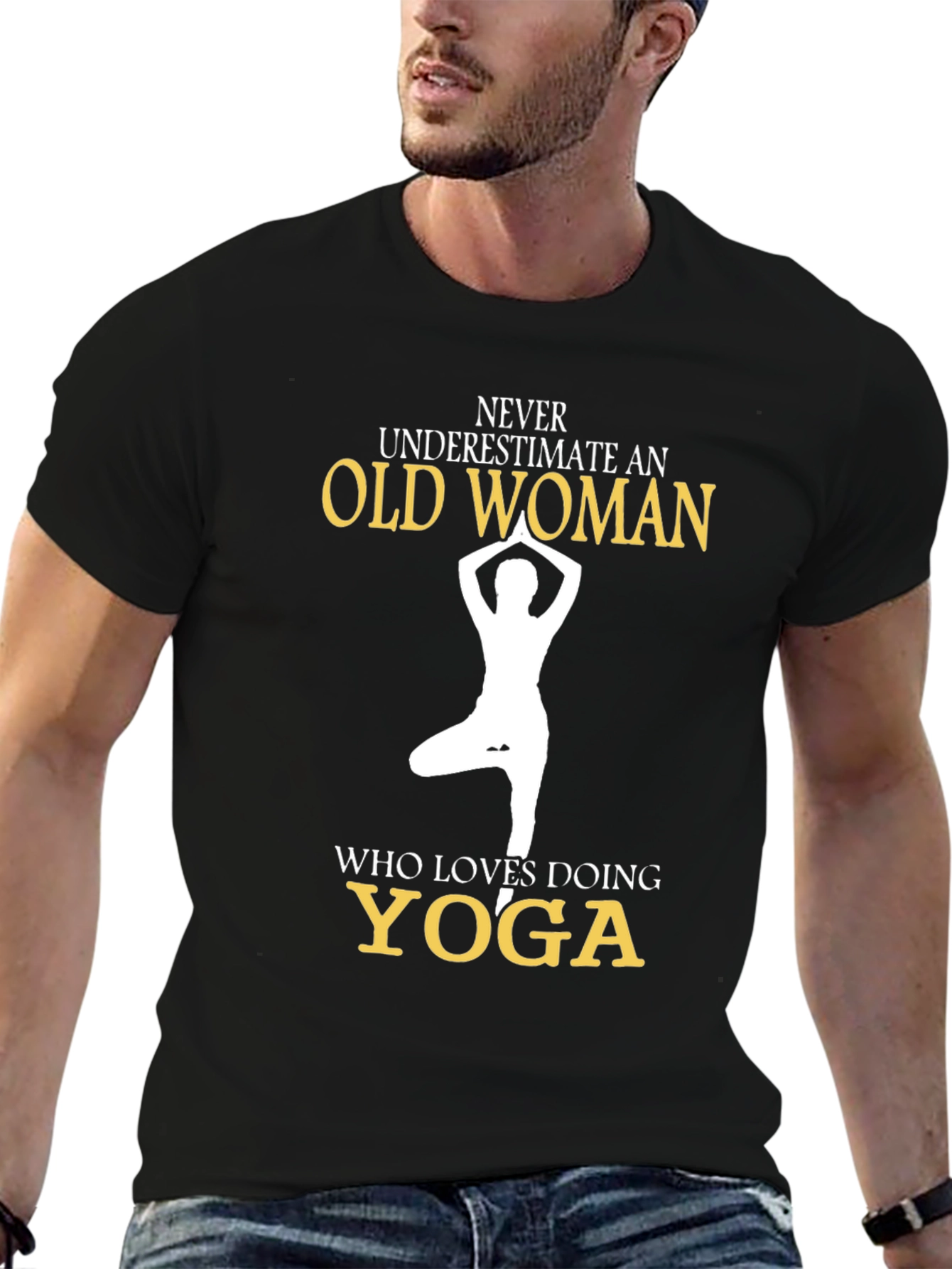 Black Yoga Lover Tee: Never Underestimate an Old Woman view 6