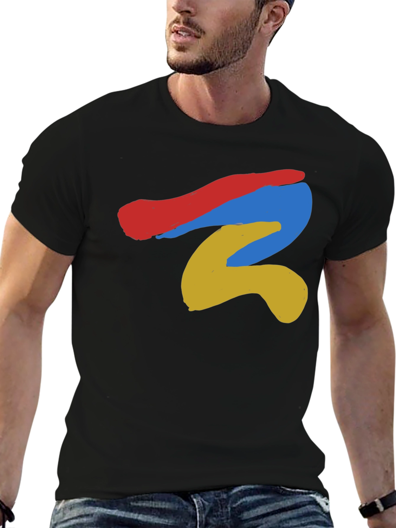 Black Abstract Color Stroke Graphic Tee - Modern Art Shirt view 6