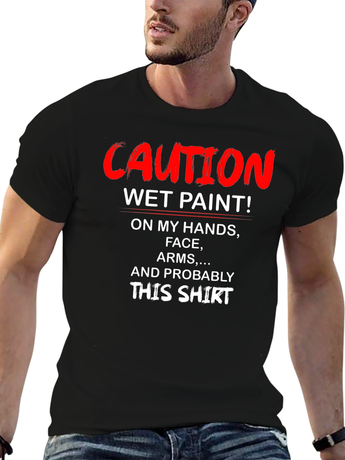 Black Caution Wet Paint T-Shirt - Funny Novelty Tee view 6