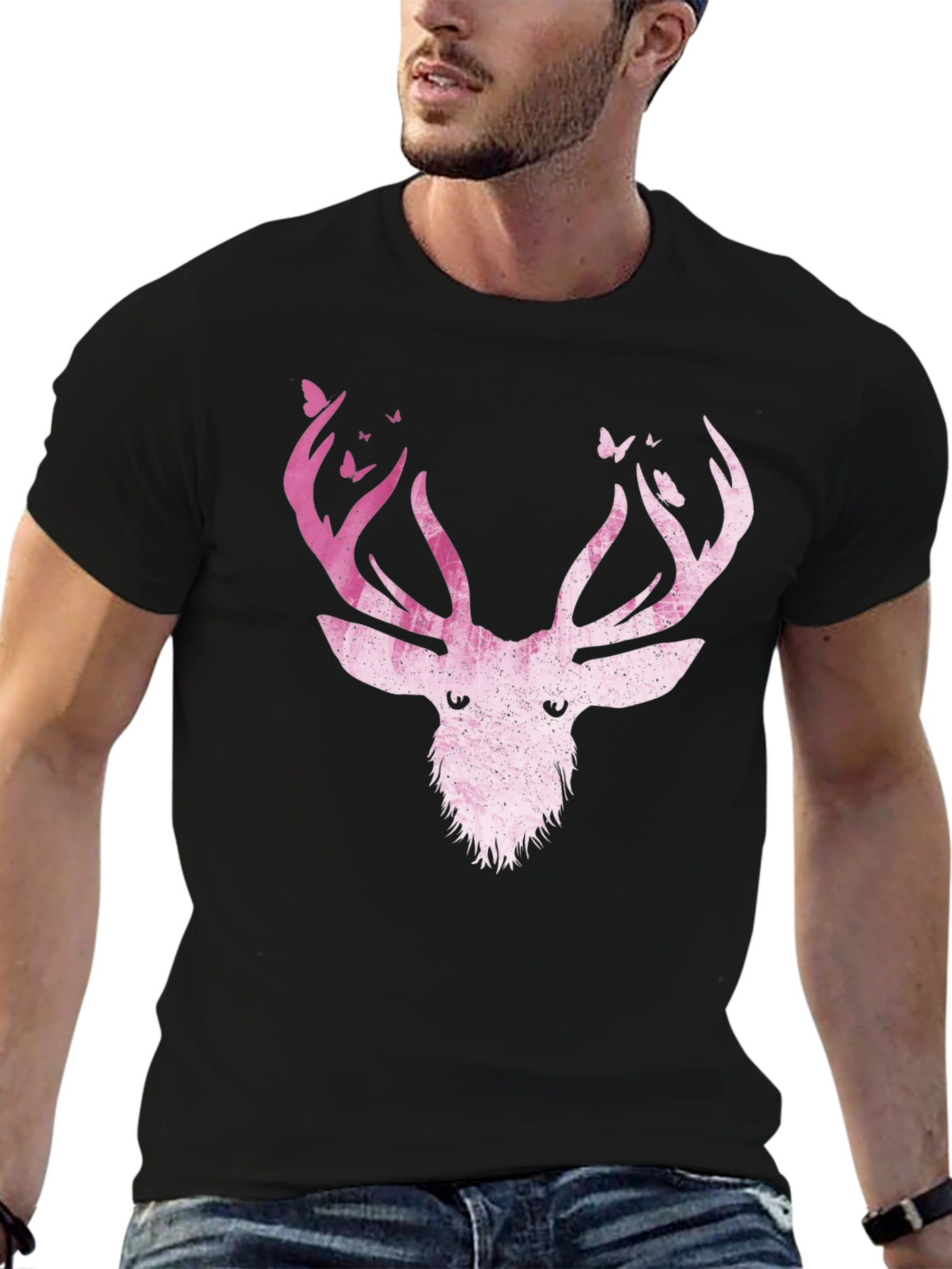 Black Deer Antler Butterfly Graphic T-Shirt view 6