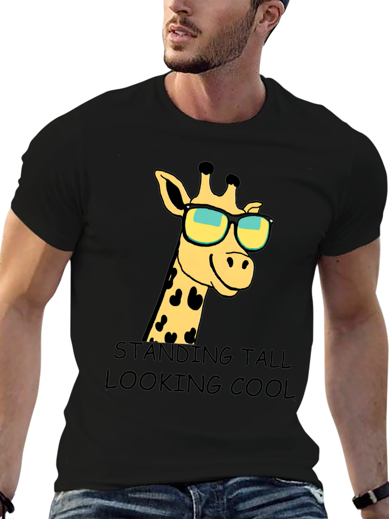 Black Giraffe Sunglasses Graphic T-Shirt: Standing Tall Looking Cool view 6