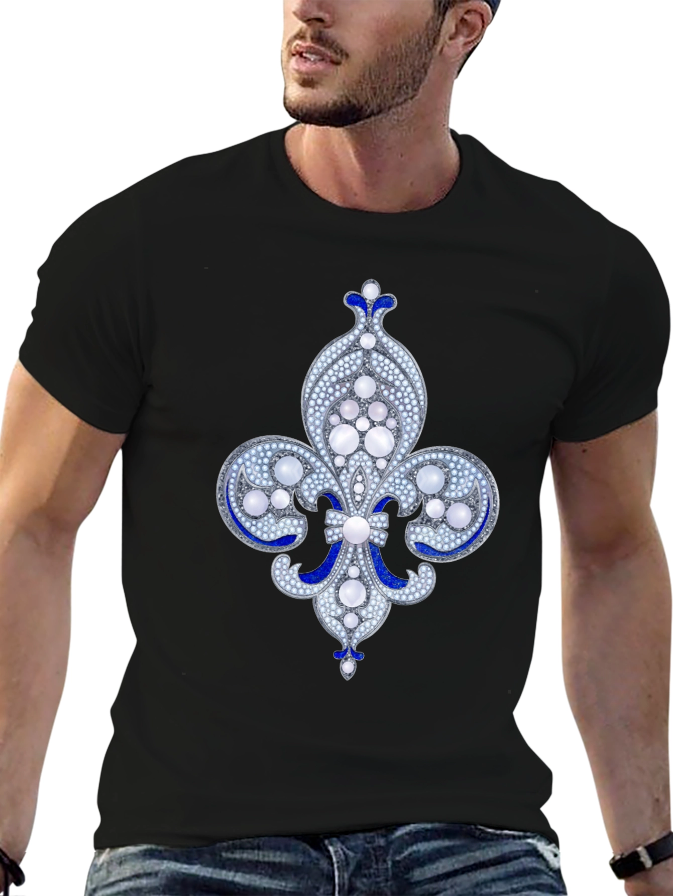 Black Elegant Fleur-de-lis Graphic Tee - Black view 6