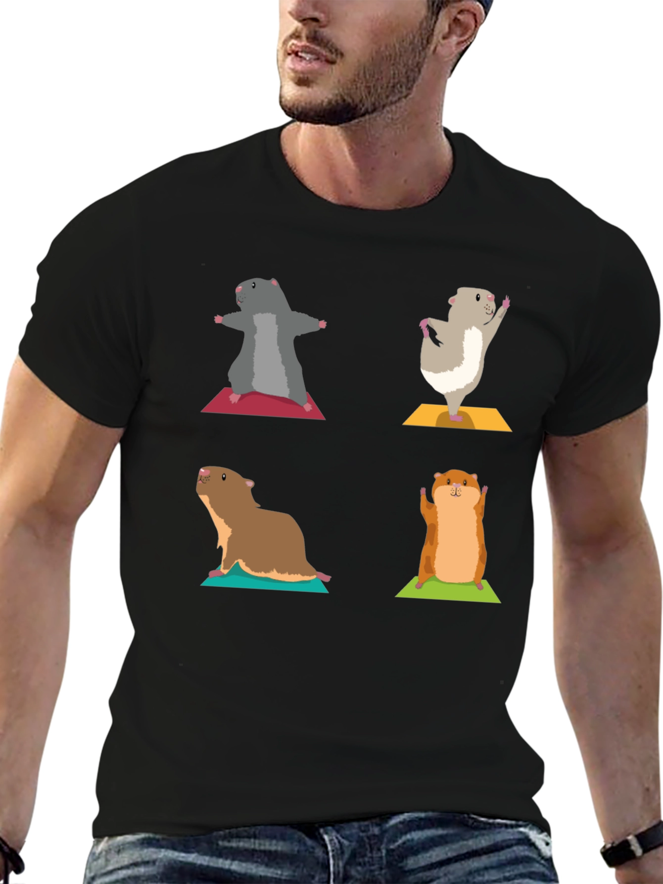 Black Yoga Hamsters Black T-Shirt view 6