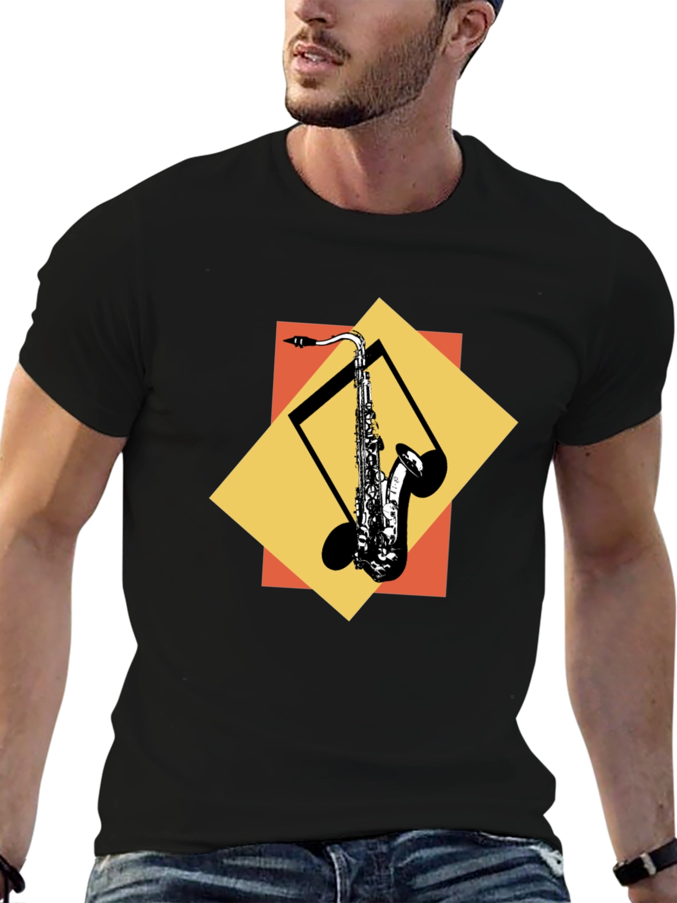 Black Saxophone Graphic Tee - Cool Music Lover Shirt view 6