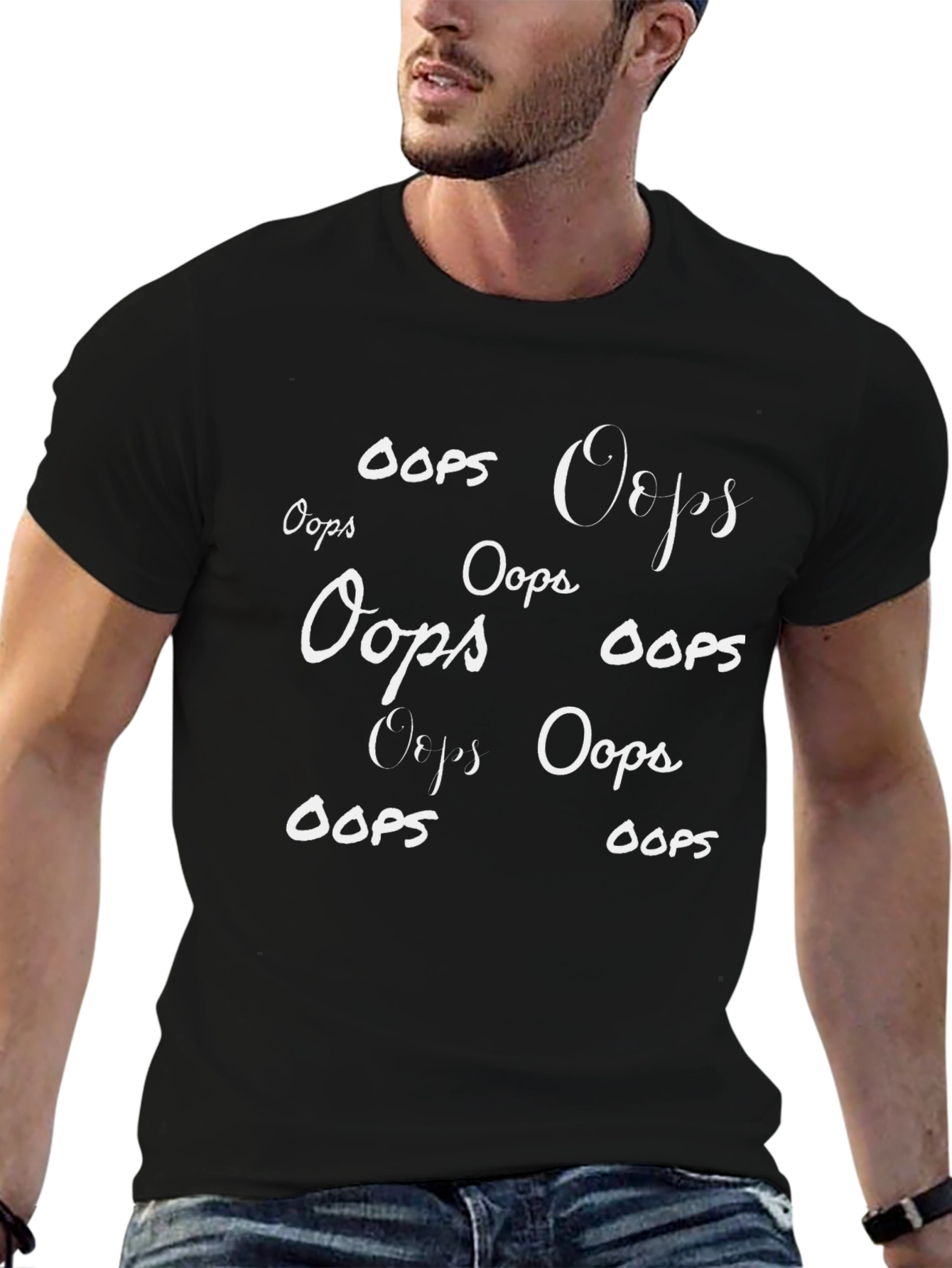 Black Oops Graphic Print Black T-Shirt view 6