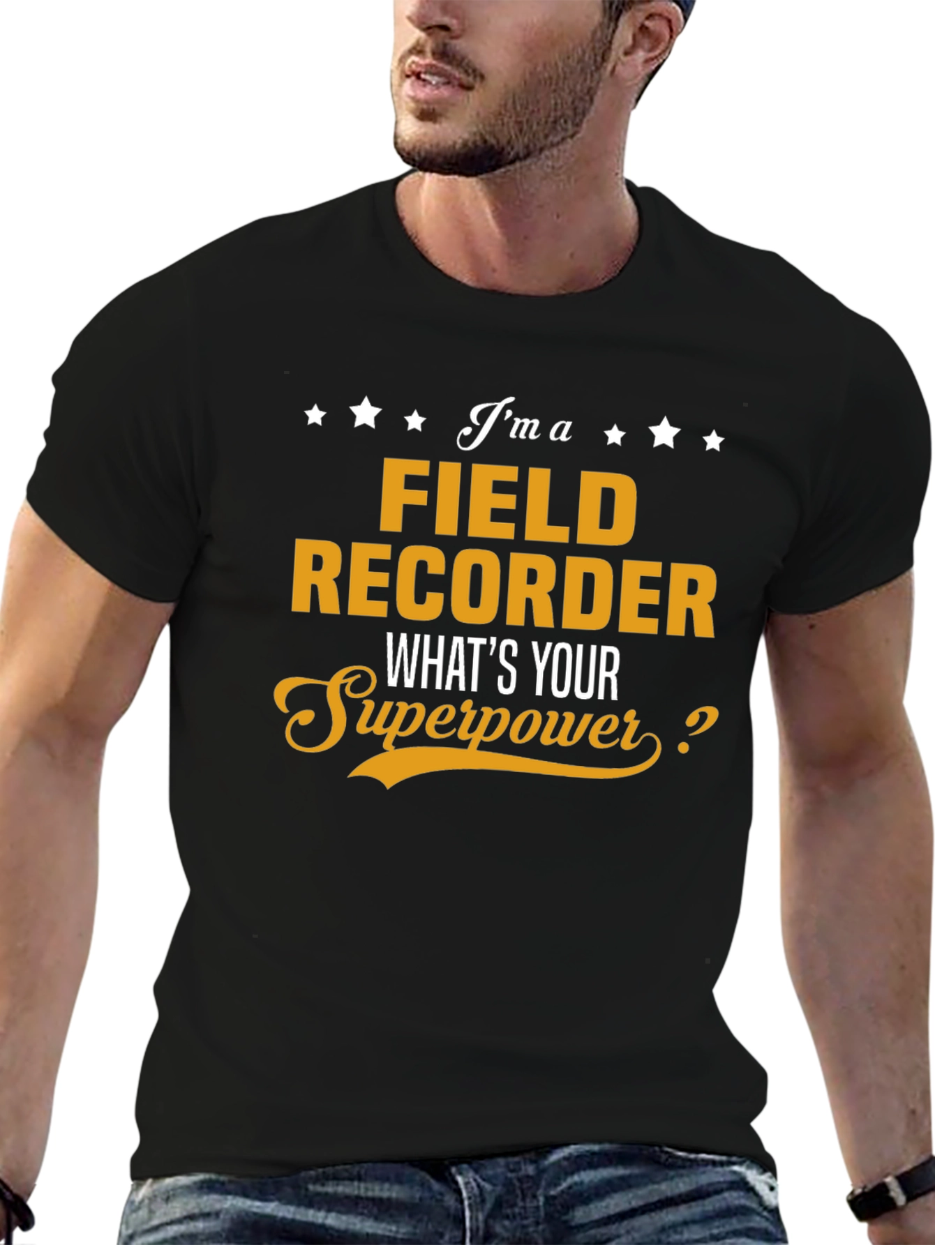 Black Field Recorder Superpower T-Shirt view 6