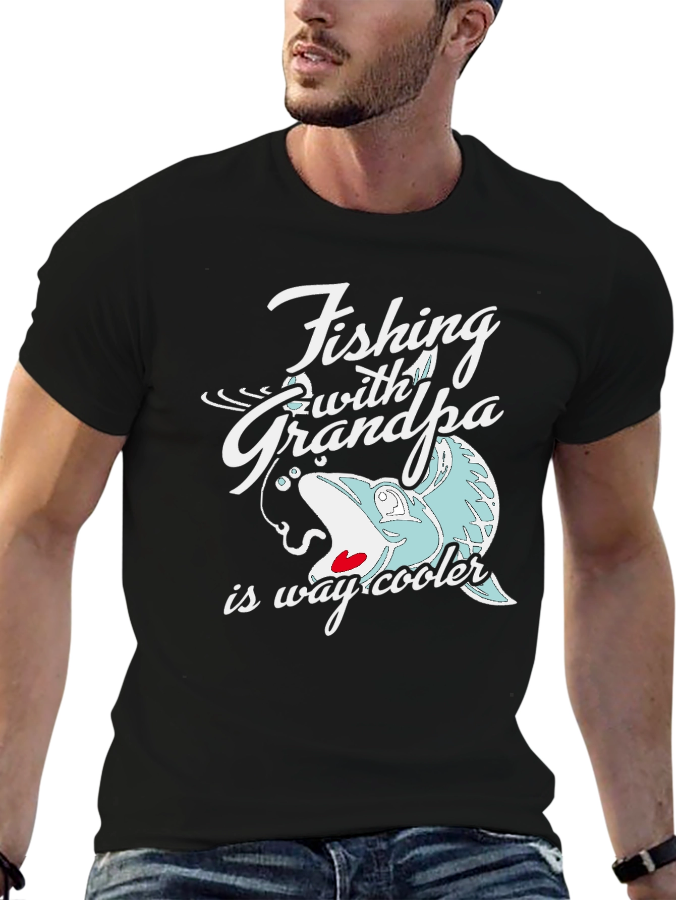 Black Fishing With Grandpa T-Shirt view 6